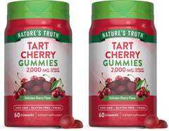 Nature's Truth Tart Cherry Gummies bottle front highlighting vegan, gluten-free chews.