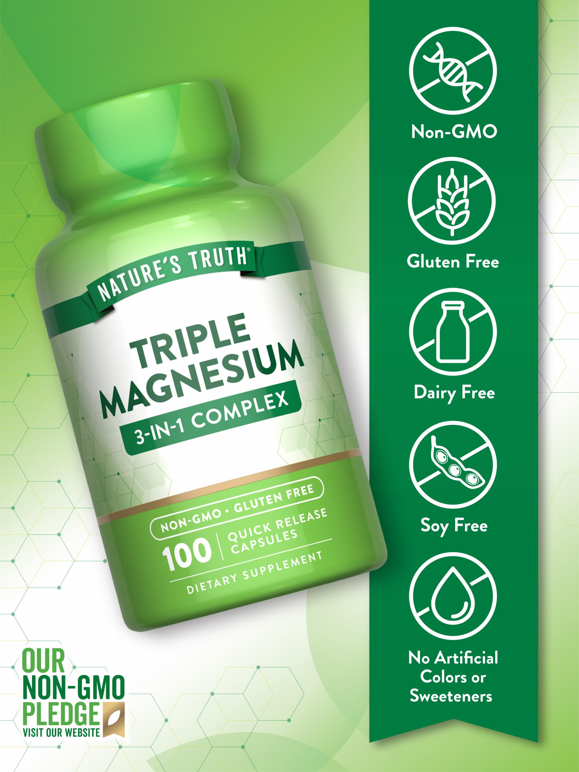 Nature's Truth Triple Magnesium label displays oxide, citrate, and aspartate ingredients.