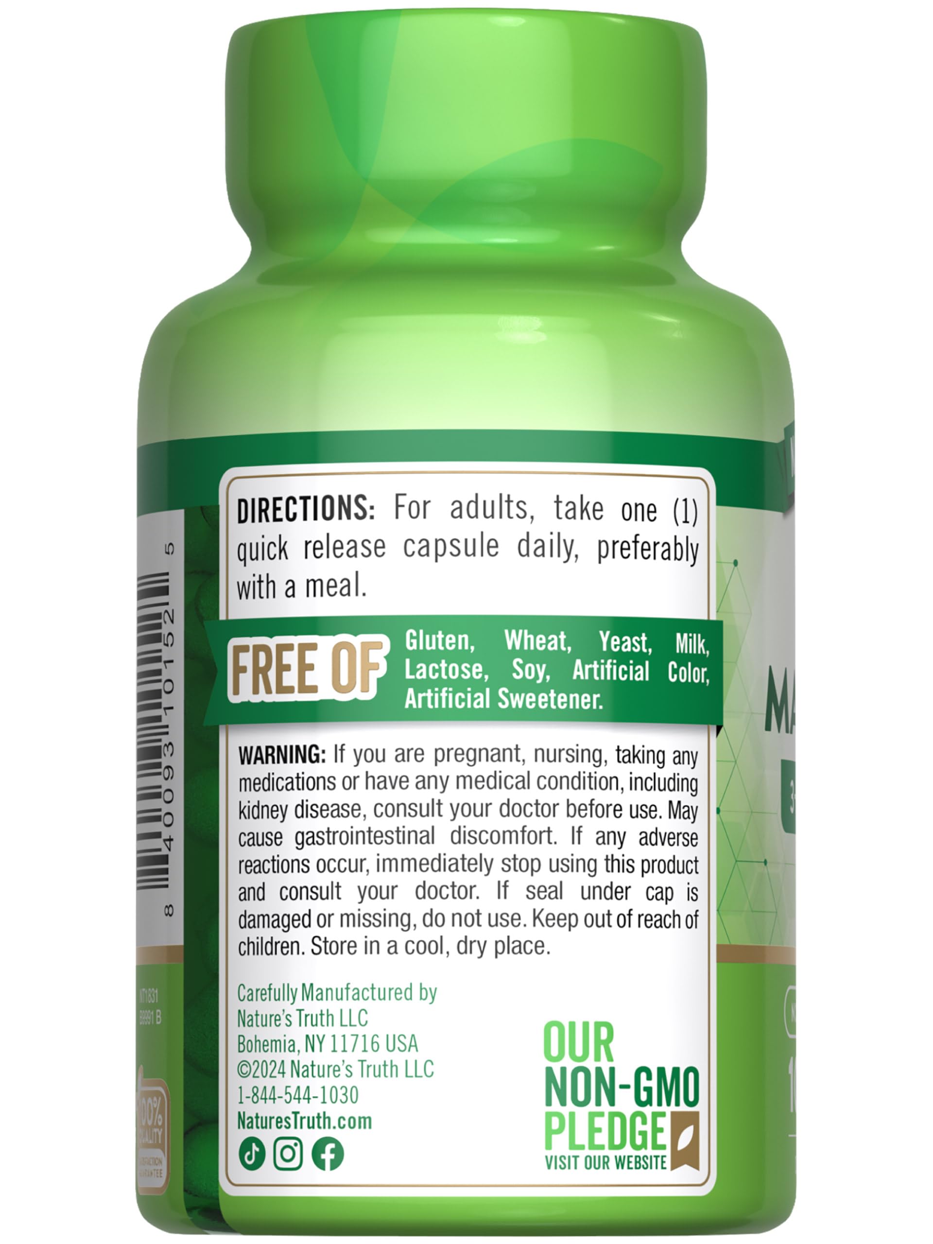 Nature's Truth packaging on shelf highlighting allergen-free features.