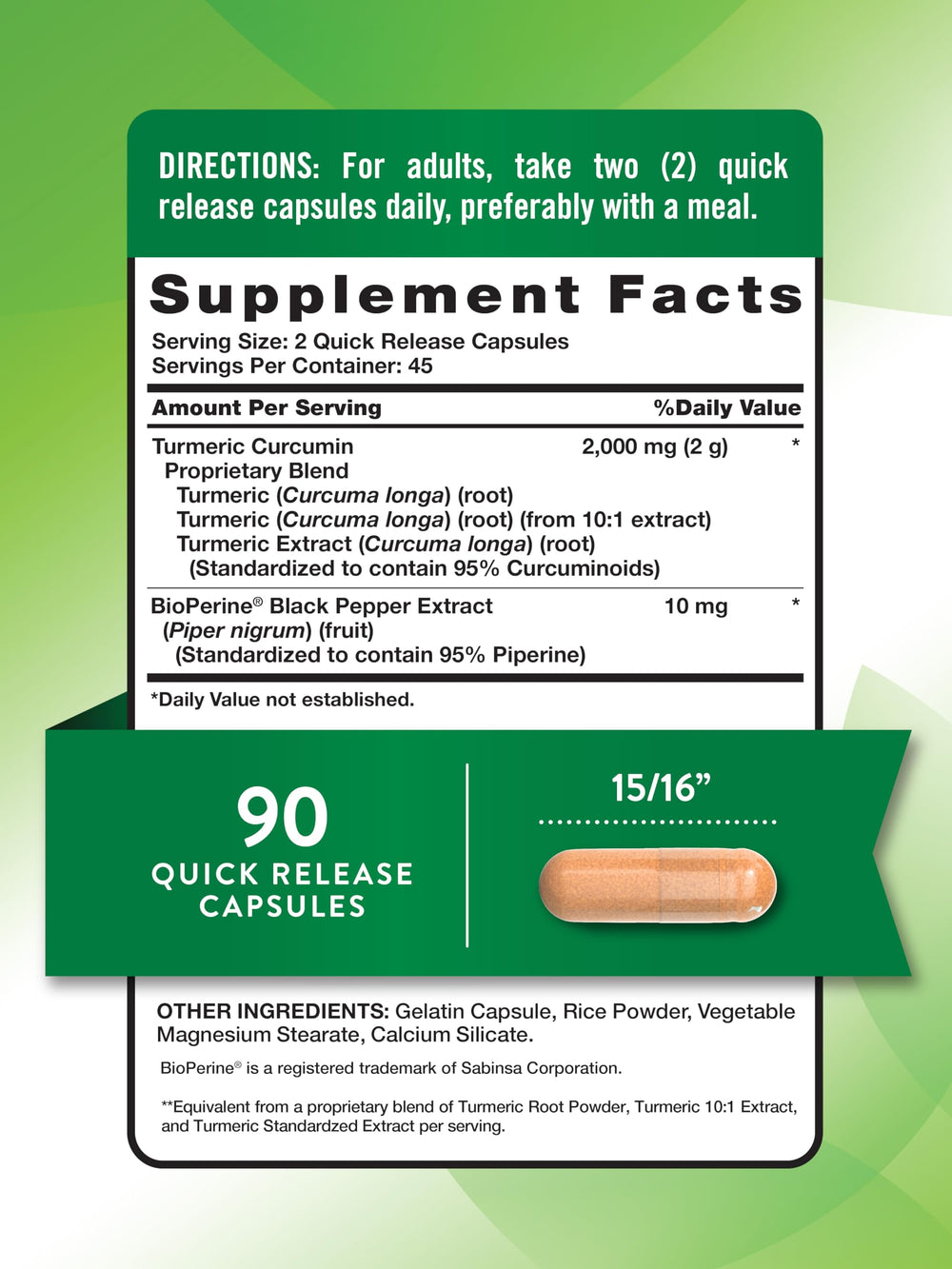 Nature's Truth turmeric curcumin capsules closeup shows smooth capsules for daily use.