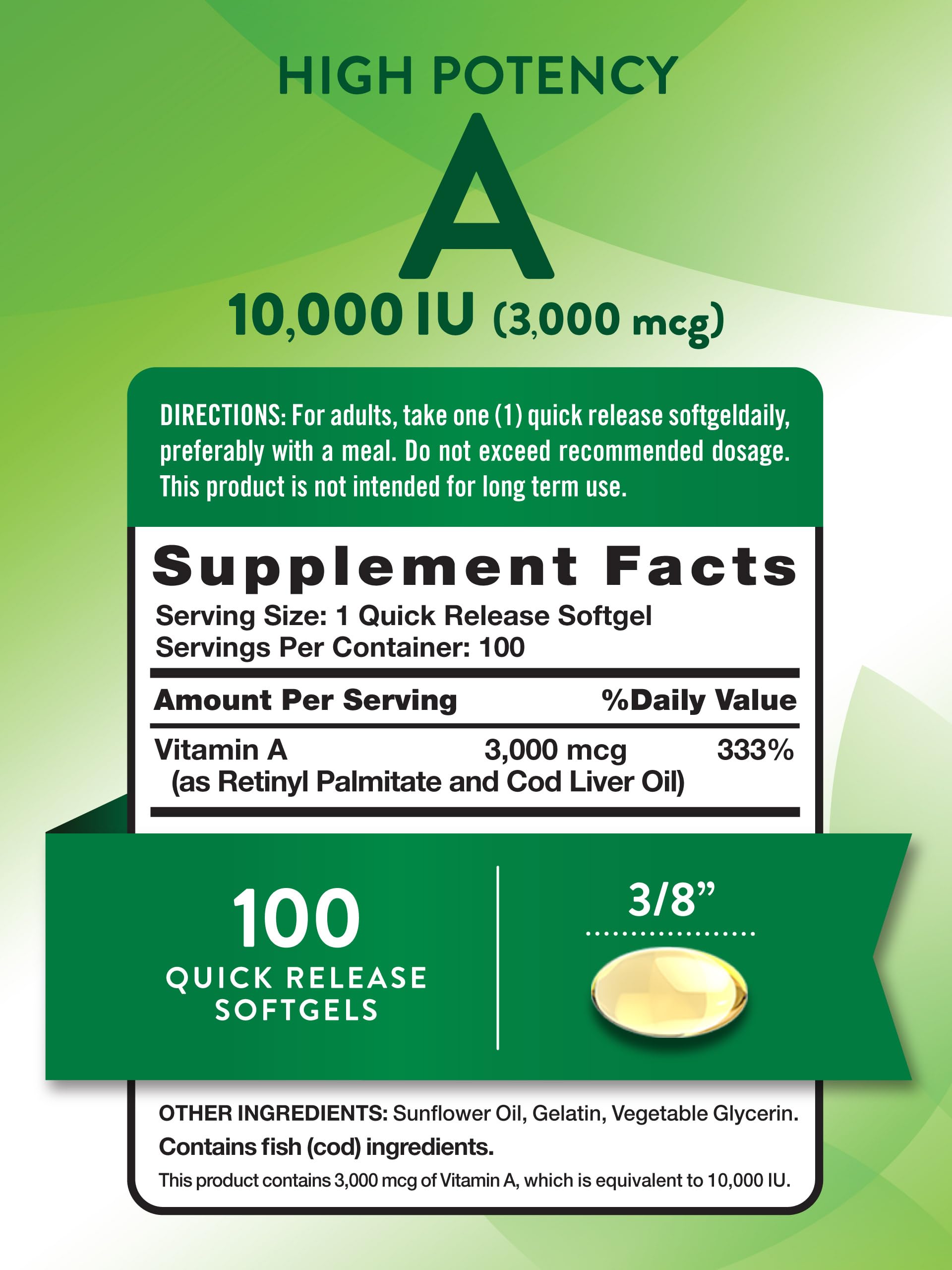 Nature's Truth Vitamin A softgels bottle side showing convenient daily dose.