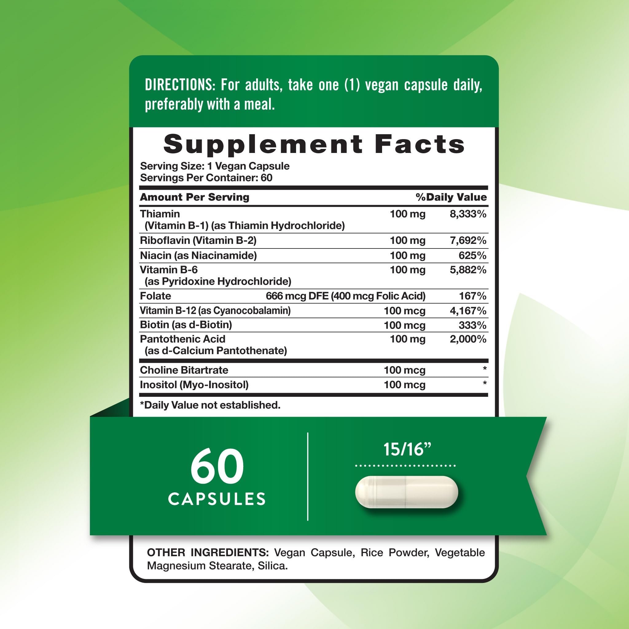 Nature's Truth Vitamin B-100 Complex label highlighting non-GMO ingredients.