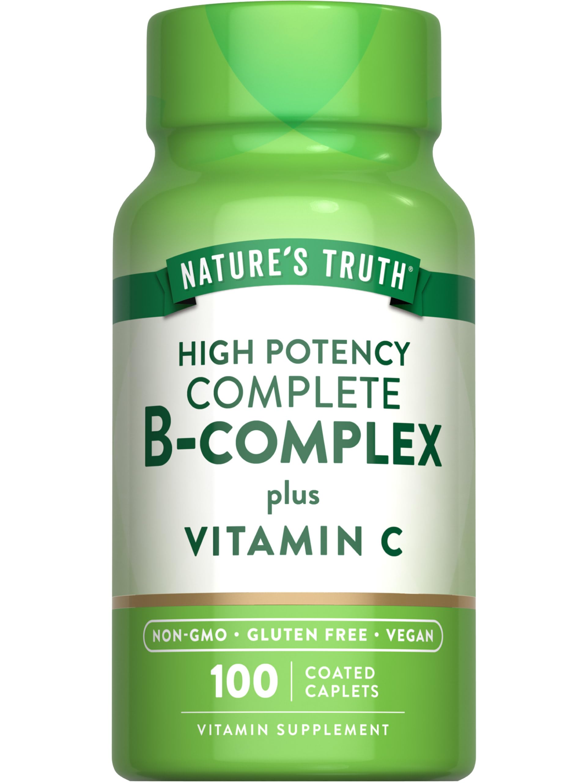 Nature's Truth Vitamin B Complex Plus C caplets bottle close-up for daily energy support