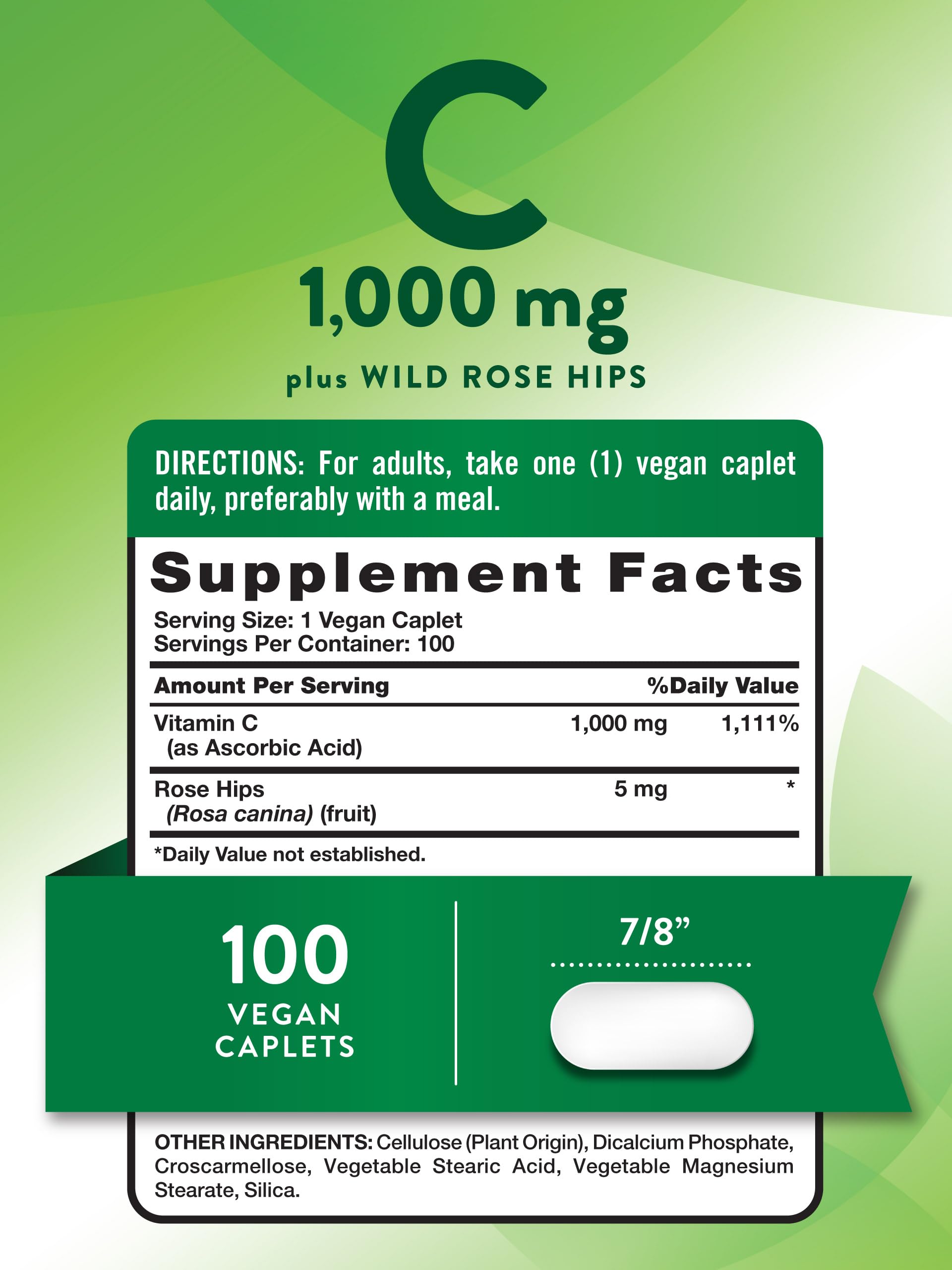 Nature's Truth Vitamin C 1000 mg with Rose Hips label close-up reveals ingredients and quality