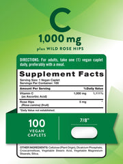 Nature's Truth Vitamin C 1000 mg with Rose Hips label close-up reveals ingredients and quality