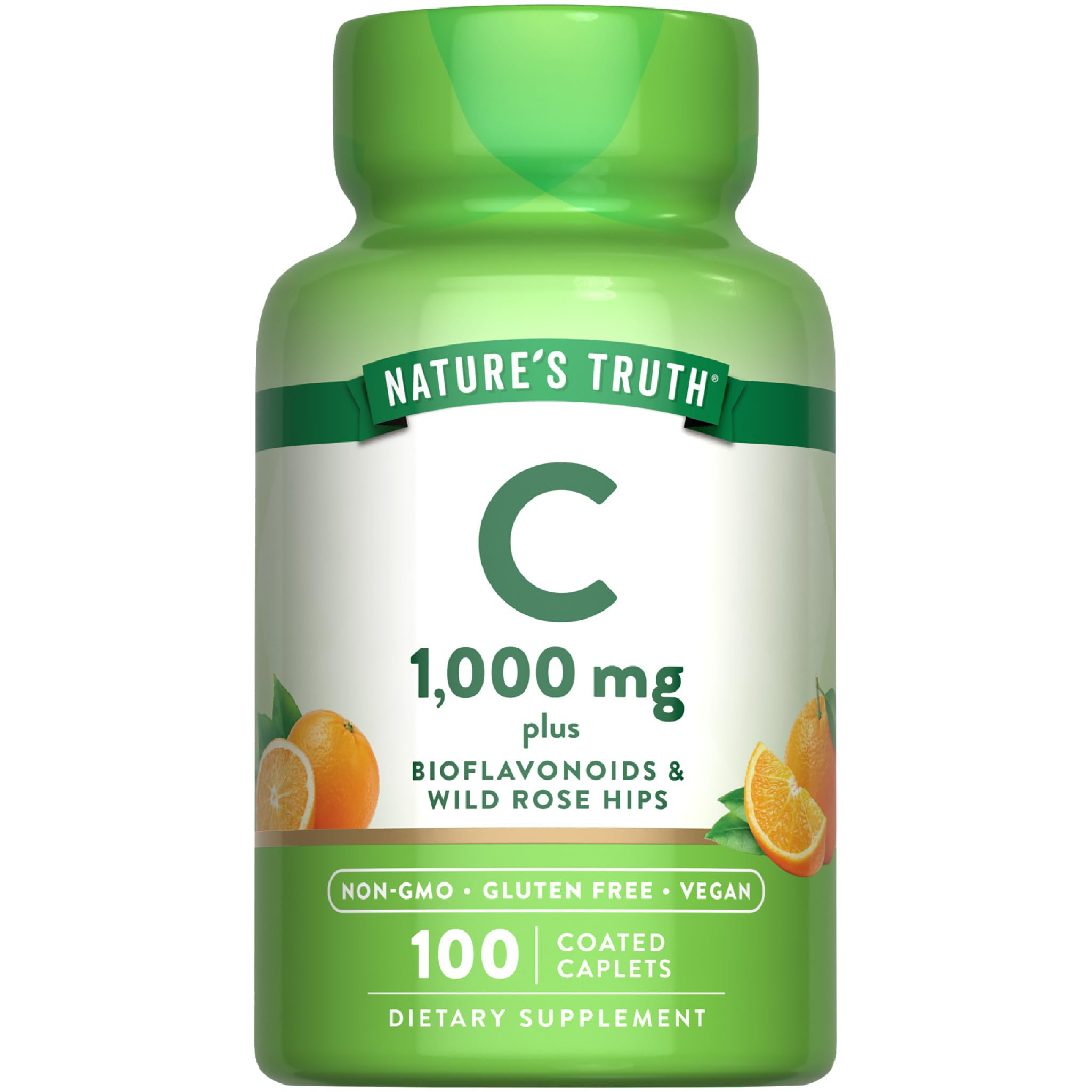 Nature's Truth Vitamin C bottle with bioflavonoids and rose hips, 1000 mg per serving.