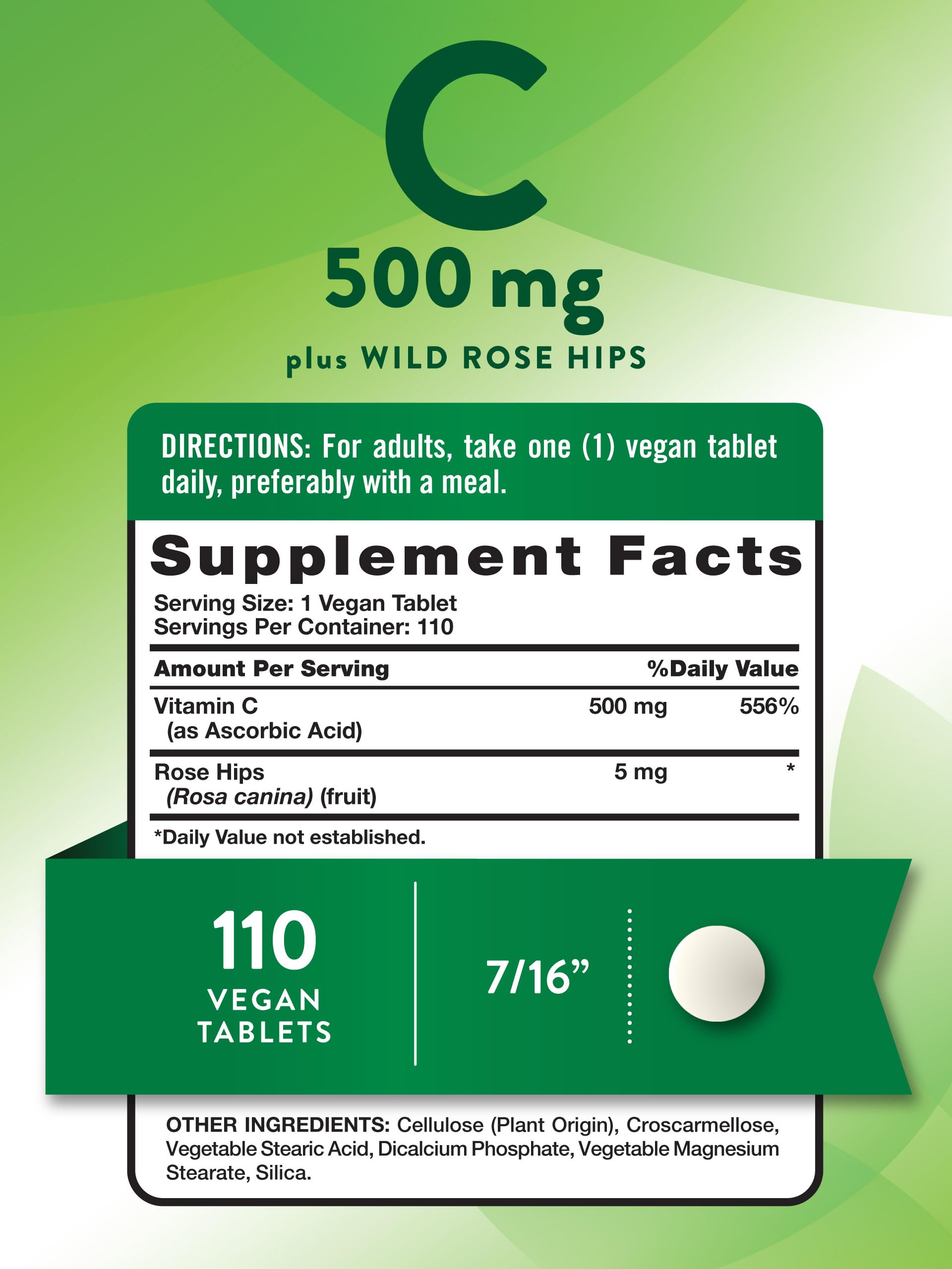 Close-up of Nature's Truth Vitamin C with Rose Hips tablets, vegan formula.