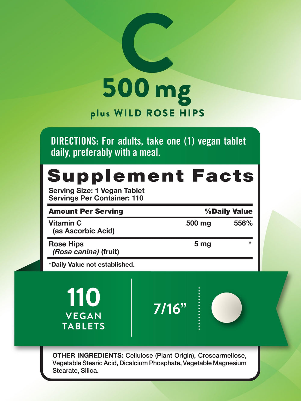 Close-up of Nature's Truth Vitamin C with Rose Hips tablets, vegan formula.