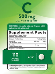 Close-up of Nature's Truth Vitamin C with Rose Hips tablets, vegan formula.