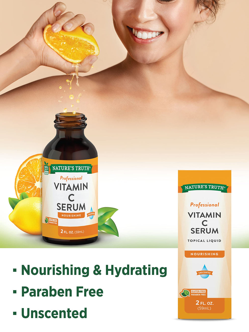 Nature's Truth Vitamin C Serum texture close-up shows lightweight consistency