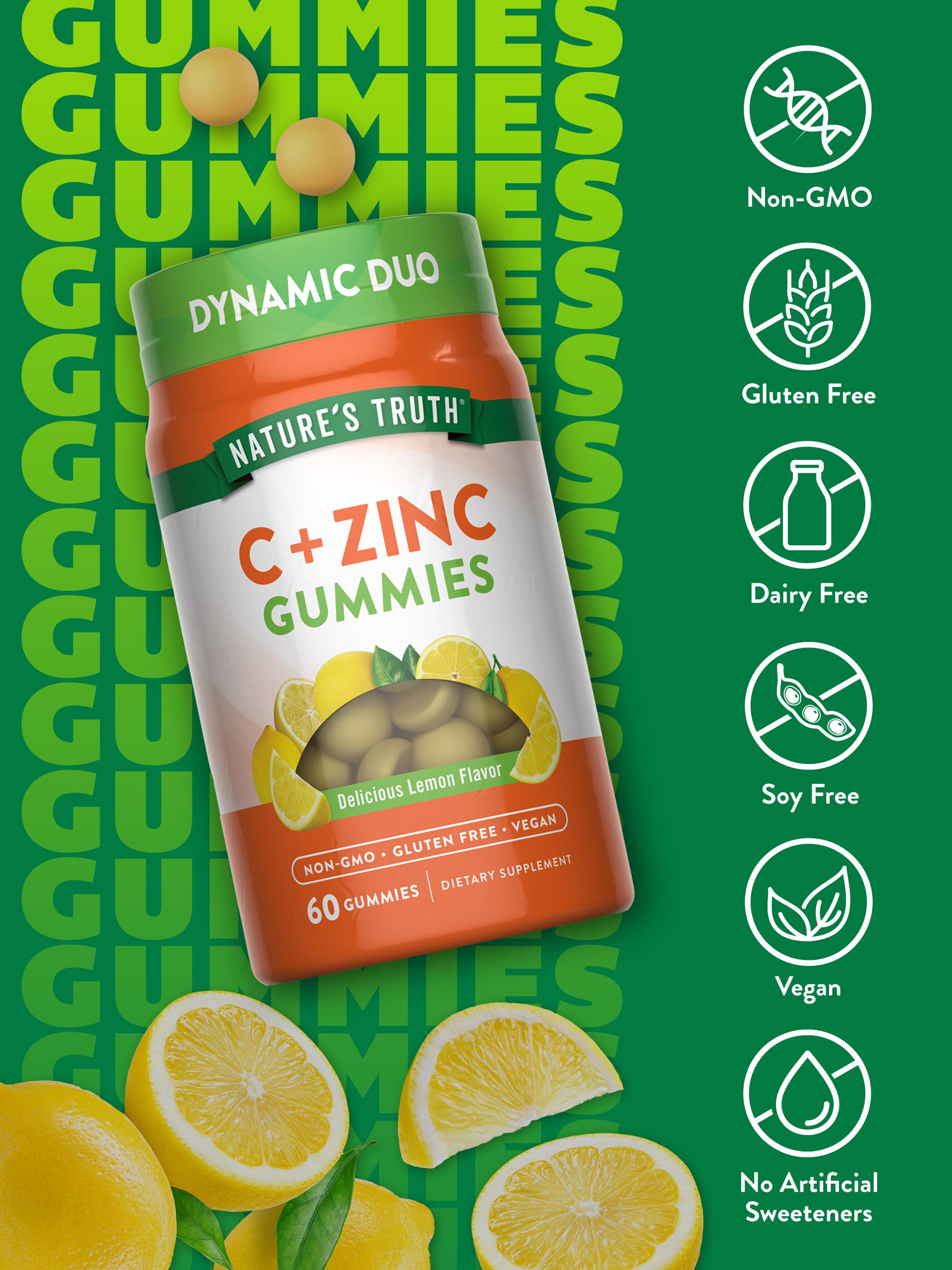 Nature's Truth Vitamin C Gummies with Zinc label shows 250 mg C and 11 mg Zinc