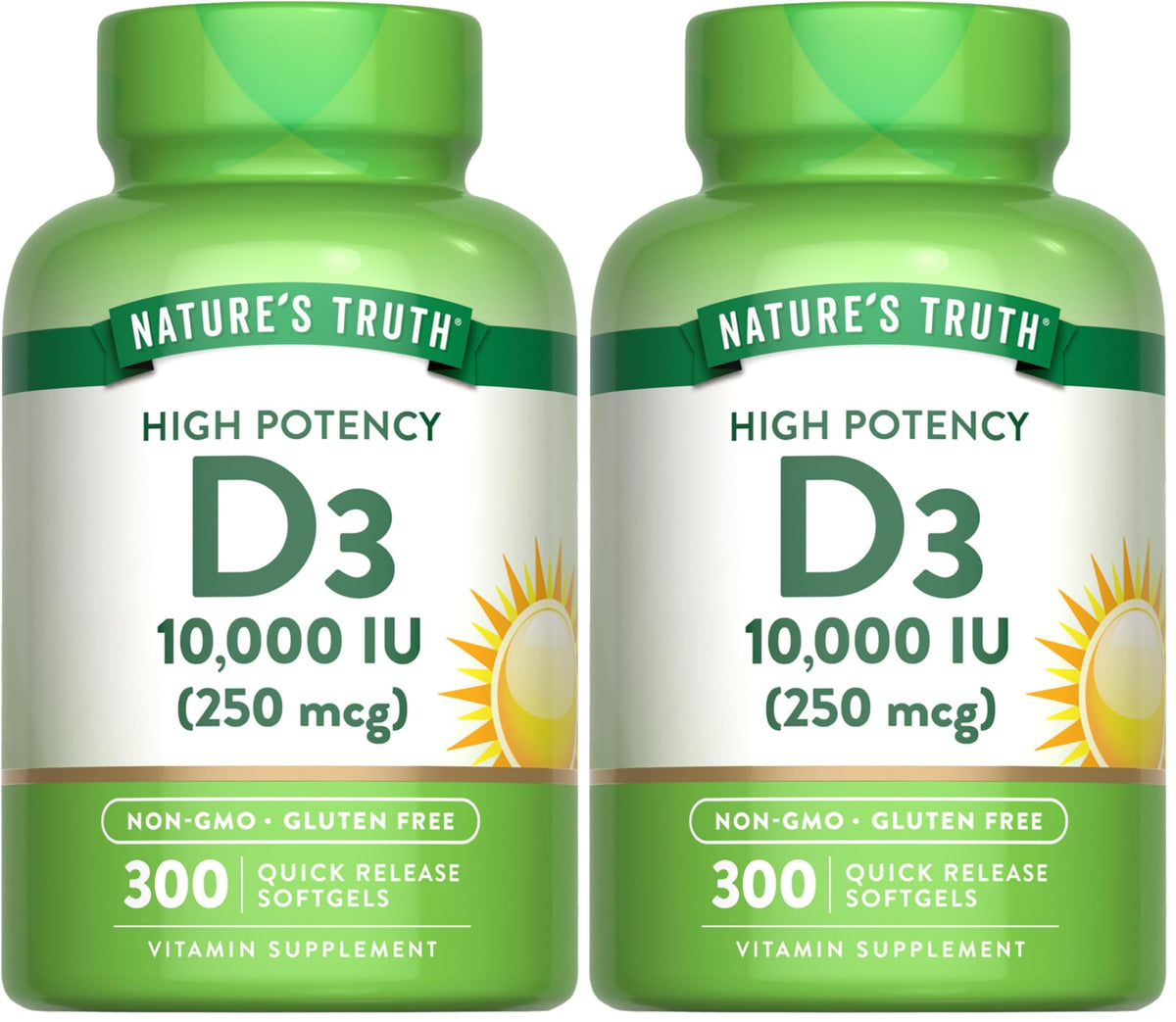 Nature's Truth Vitamin D3 10000 IU bottle front for daily wellness.