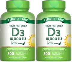 Nature's Truth Vitamin D3 10000 IU bottle front for daily wellness.
