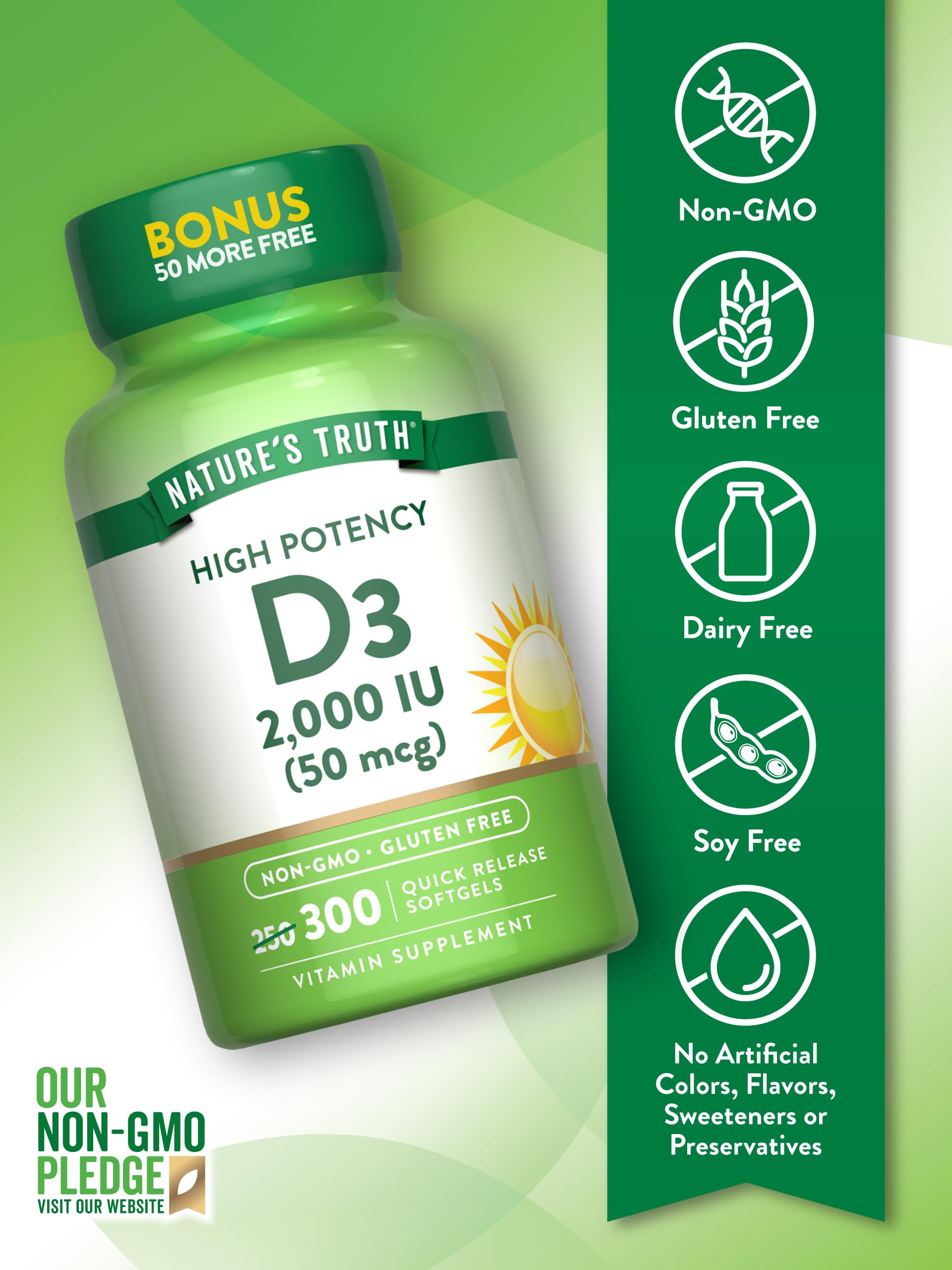Pouring Nature's Truth Vitamin D3 2000 IU softgels from the bottle.