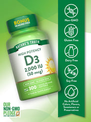 Pouring Nature's Truth Vitamin D3 2000 IU softgels from the bottle.