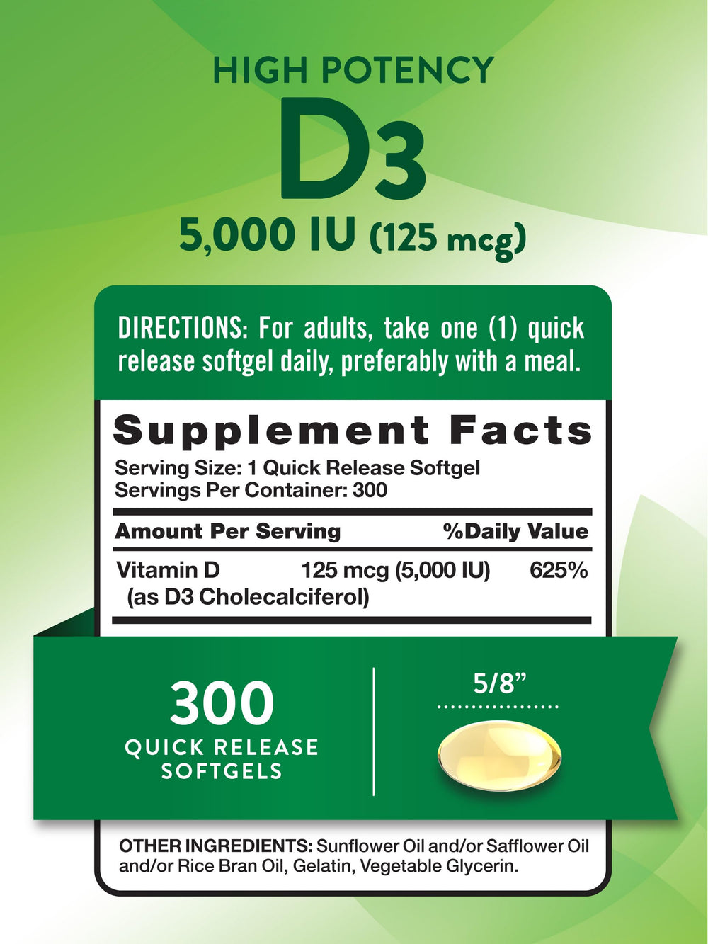 Close-up of Nature's Truth Vitamin D3 softgels in bottle
