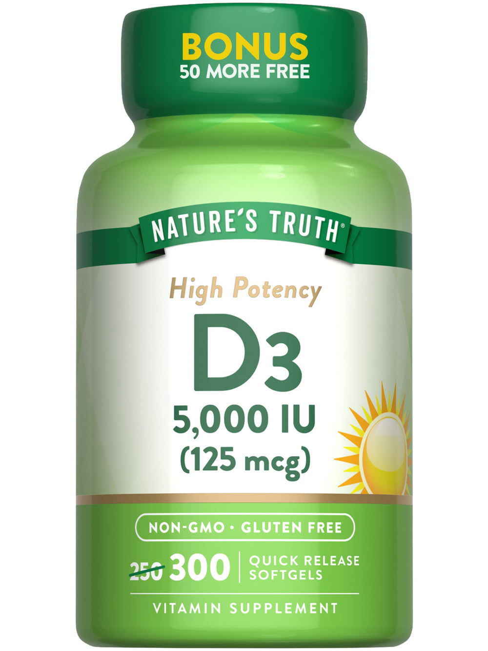 Nature's Truth Vitamin D3 5000 IU softgel bottle for daily wellness