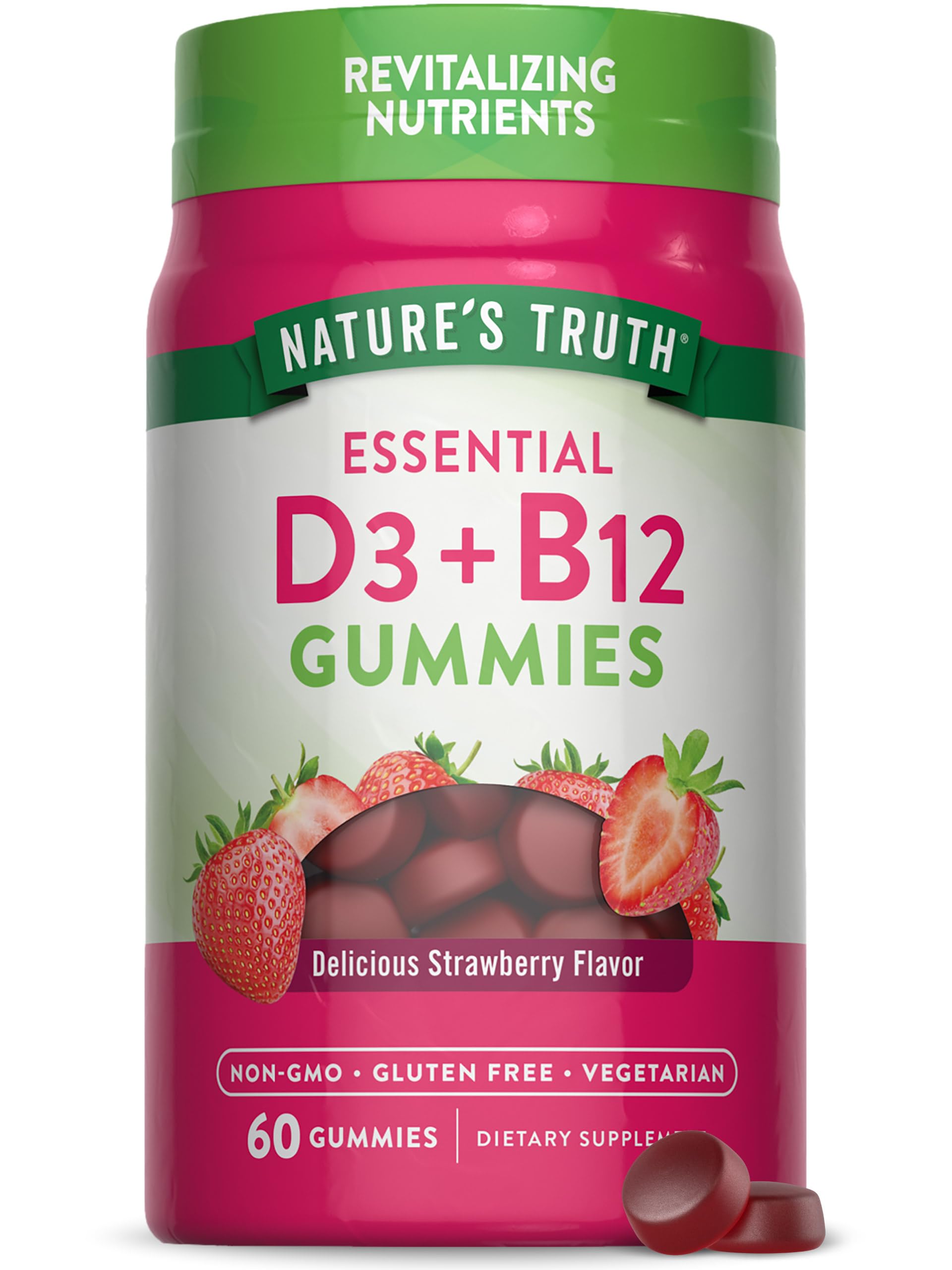 Nature’s Truth vitamin D3 and B12 gummies bottle for daily wellness