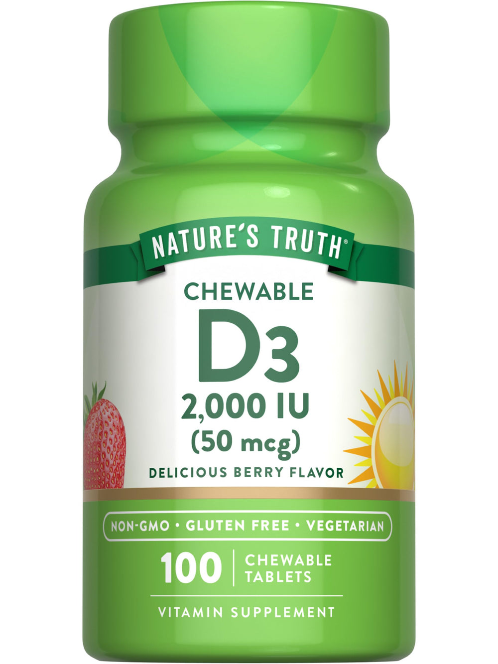 Nature's Truth vitamin D3 berry chewables front view for daily use