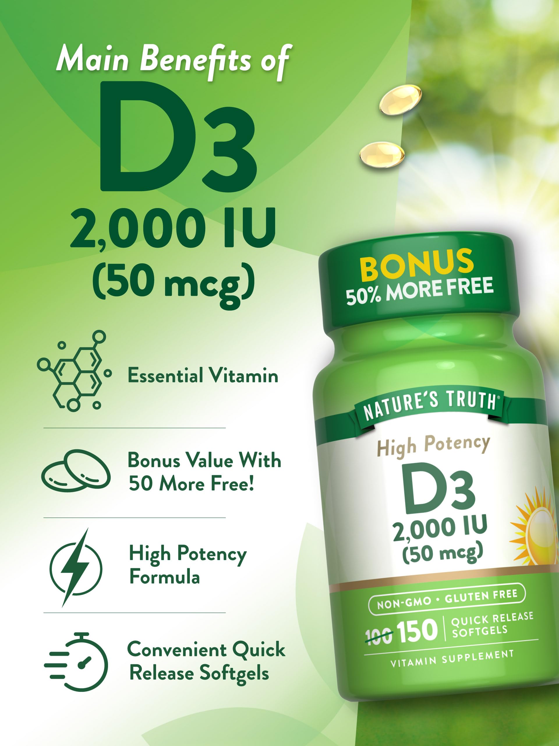 Packaging highlights gluten-free and non-GMO features for Nature's Truth D3