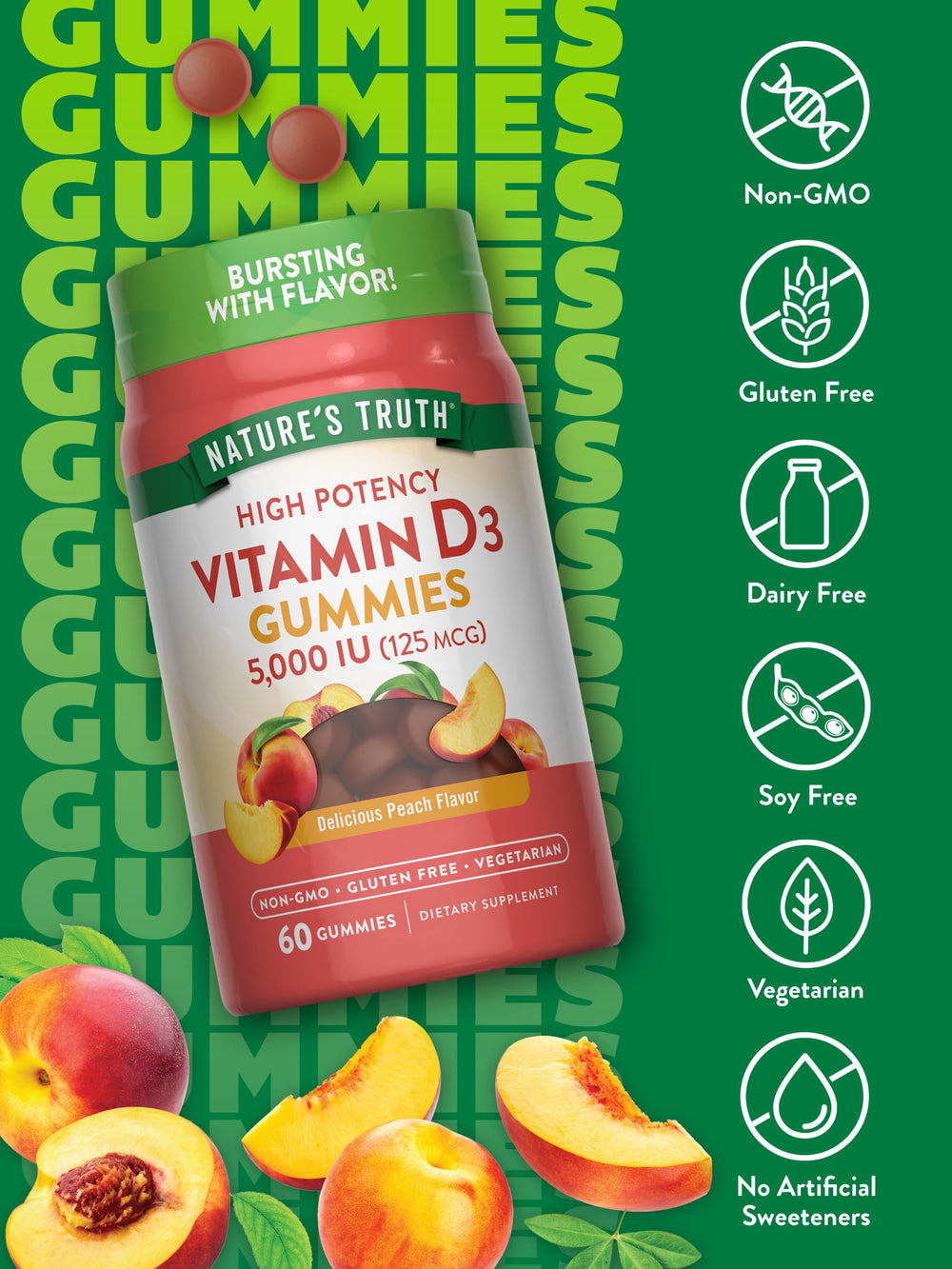 Nature's Truth Vitamin D3 Gummies peach gummies in hand for daily routine.