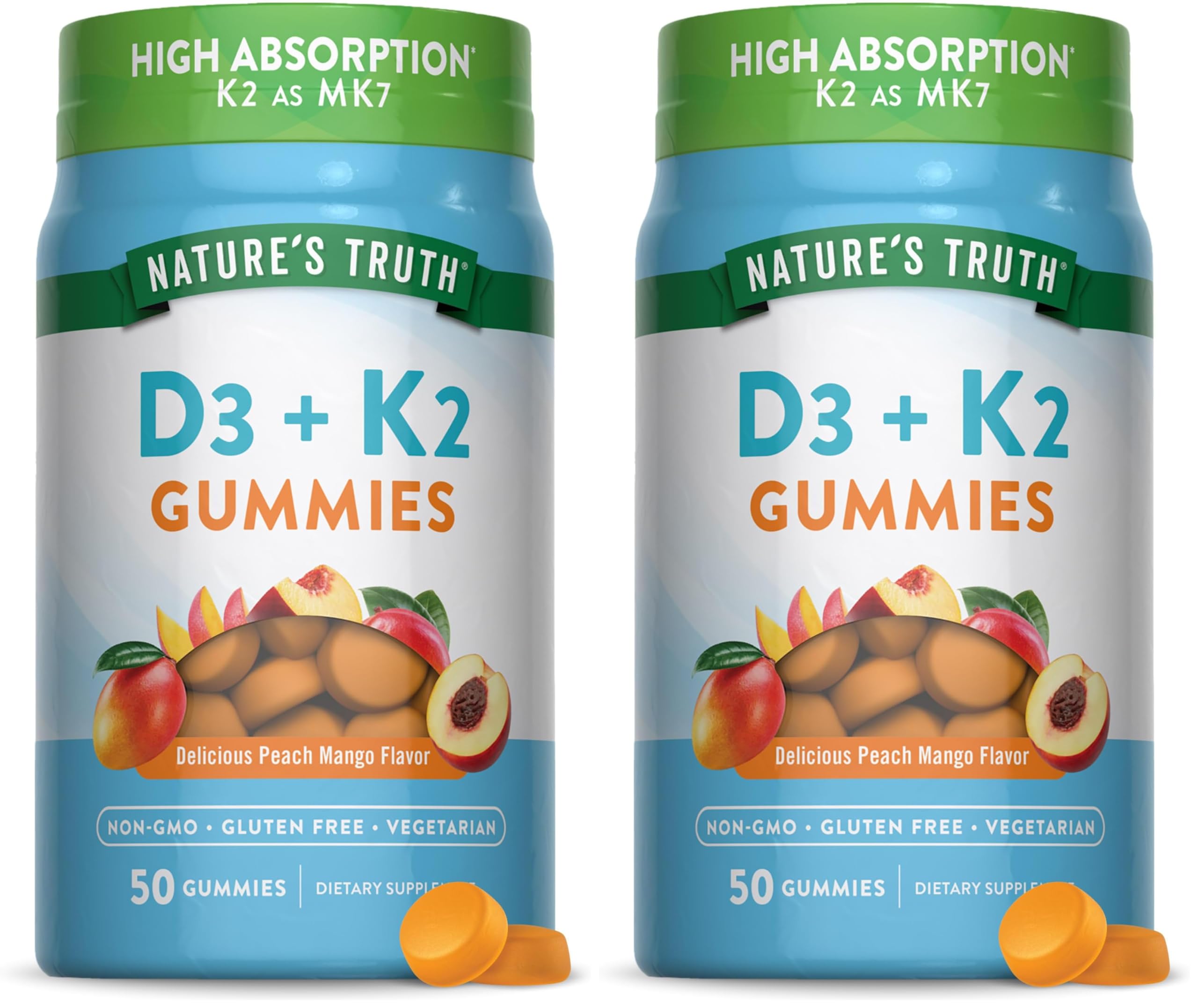 Nature's Truth Vitamin D3 + K2 gummies bottle ready for daily use