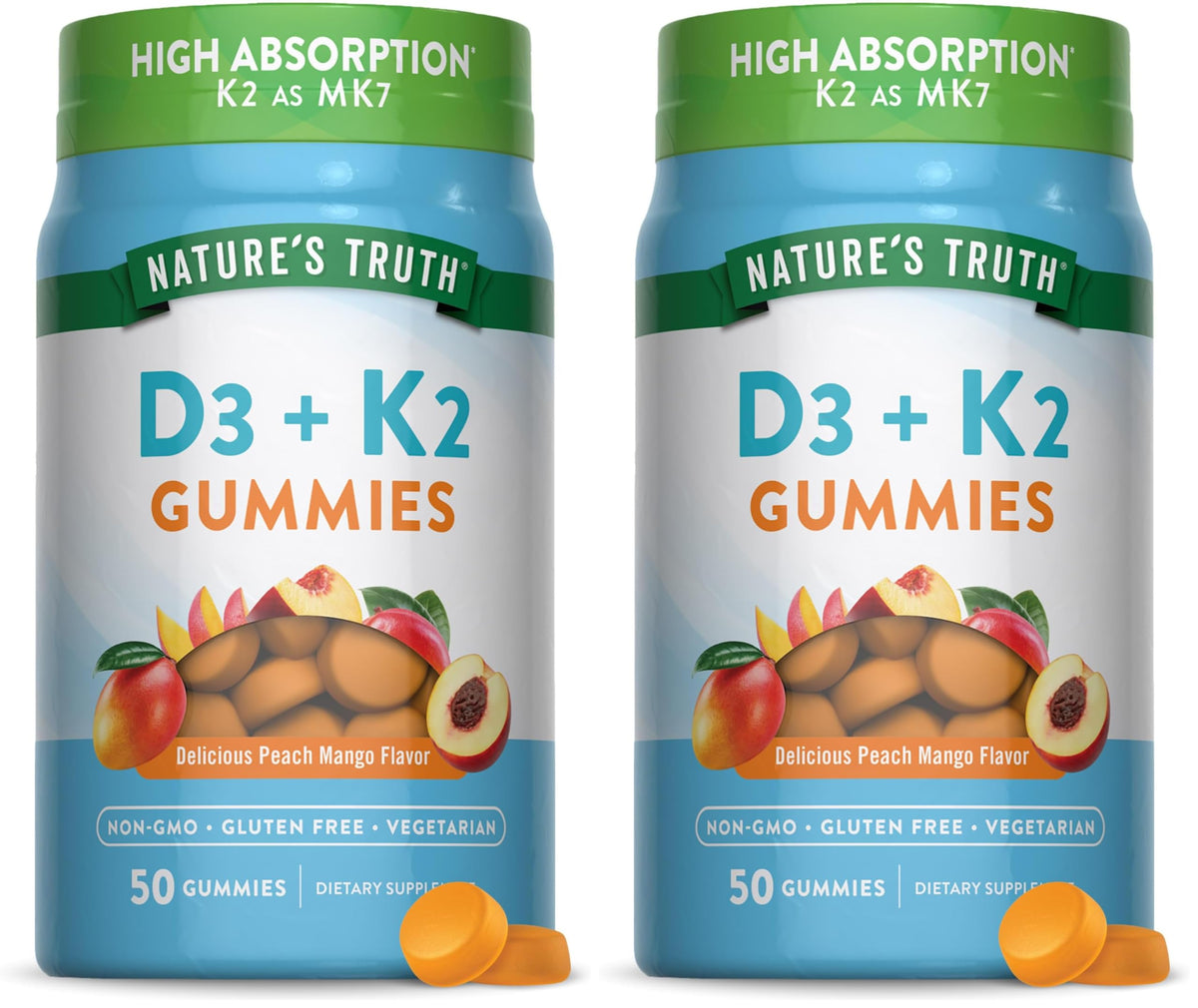 Nature's Truth Vitamin D3 + K2 gummies bottle ready for daily use