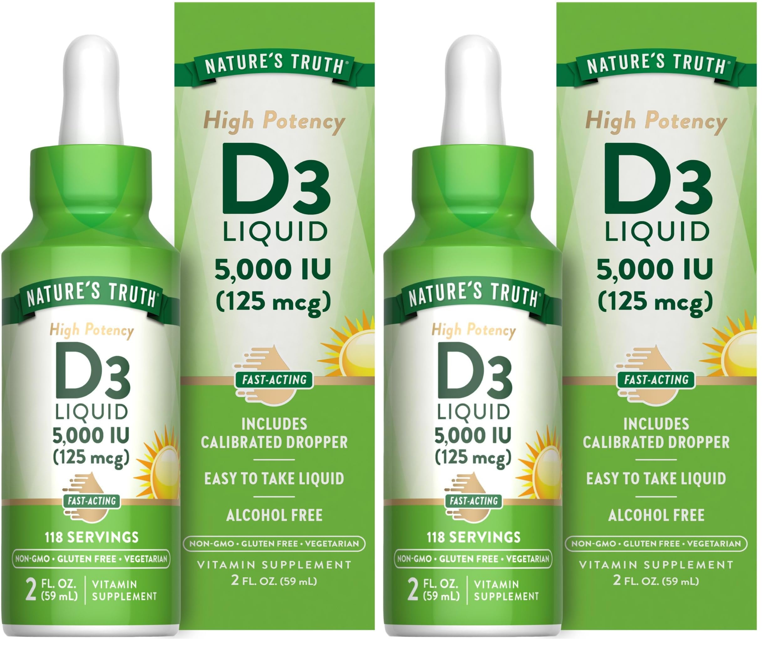 Nature's Truth Vitamin D3 Liquid bottle front view, 5000 IU, ideal for daily maintenance