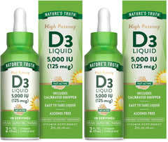 Nature's Truth Vitamin D3 Liquid bottle front view, 5000 IU, ideal for daily maintenance
