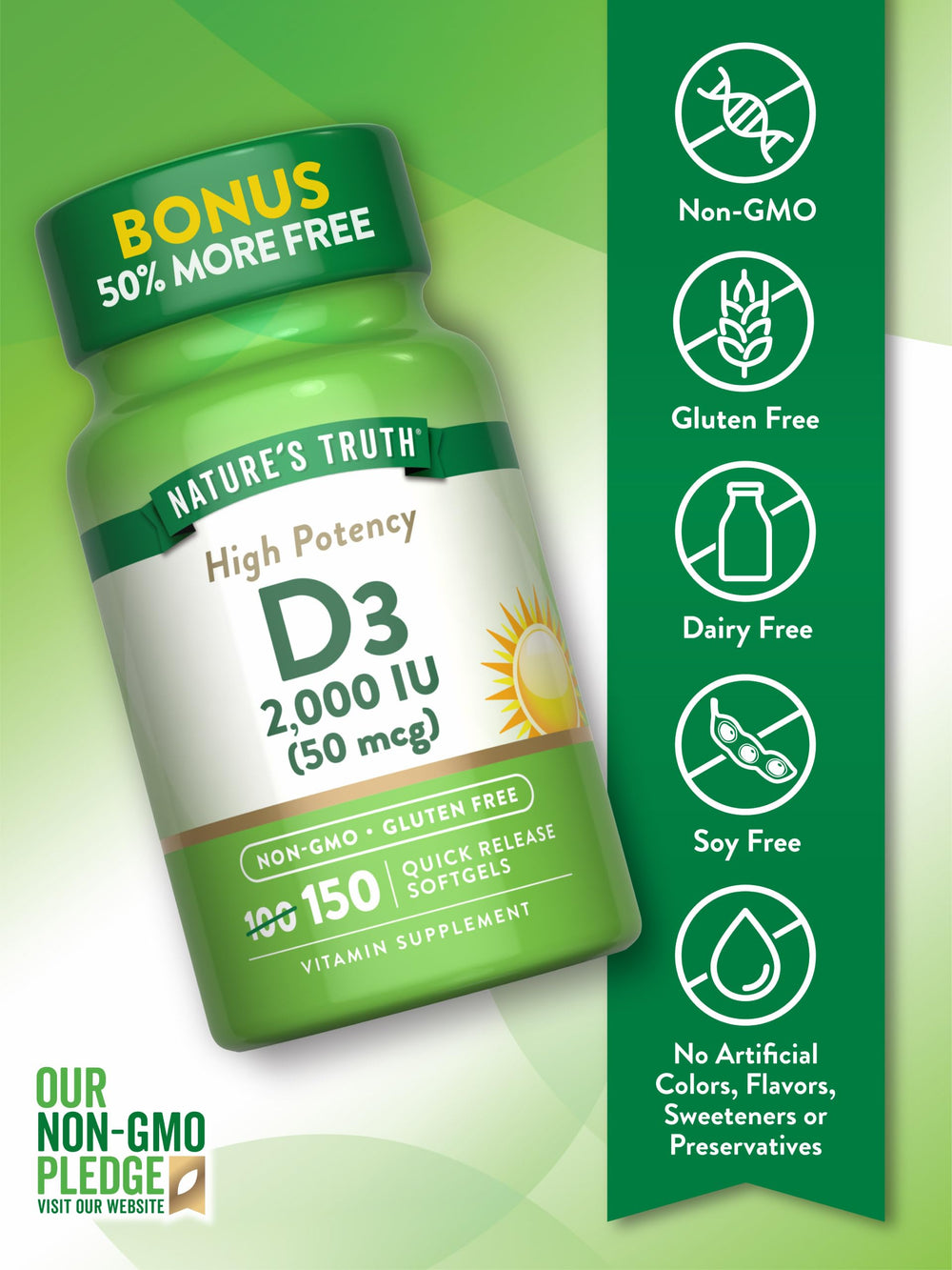 Nature's Truth Vitamin D3 softgel being poured for daily use