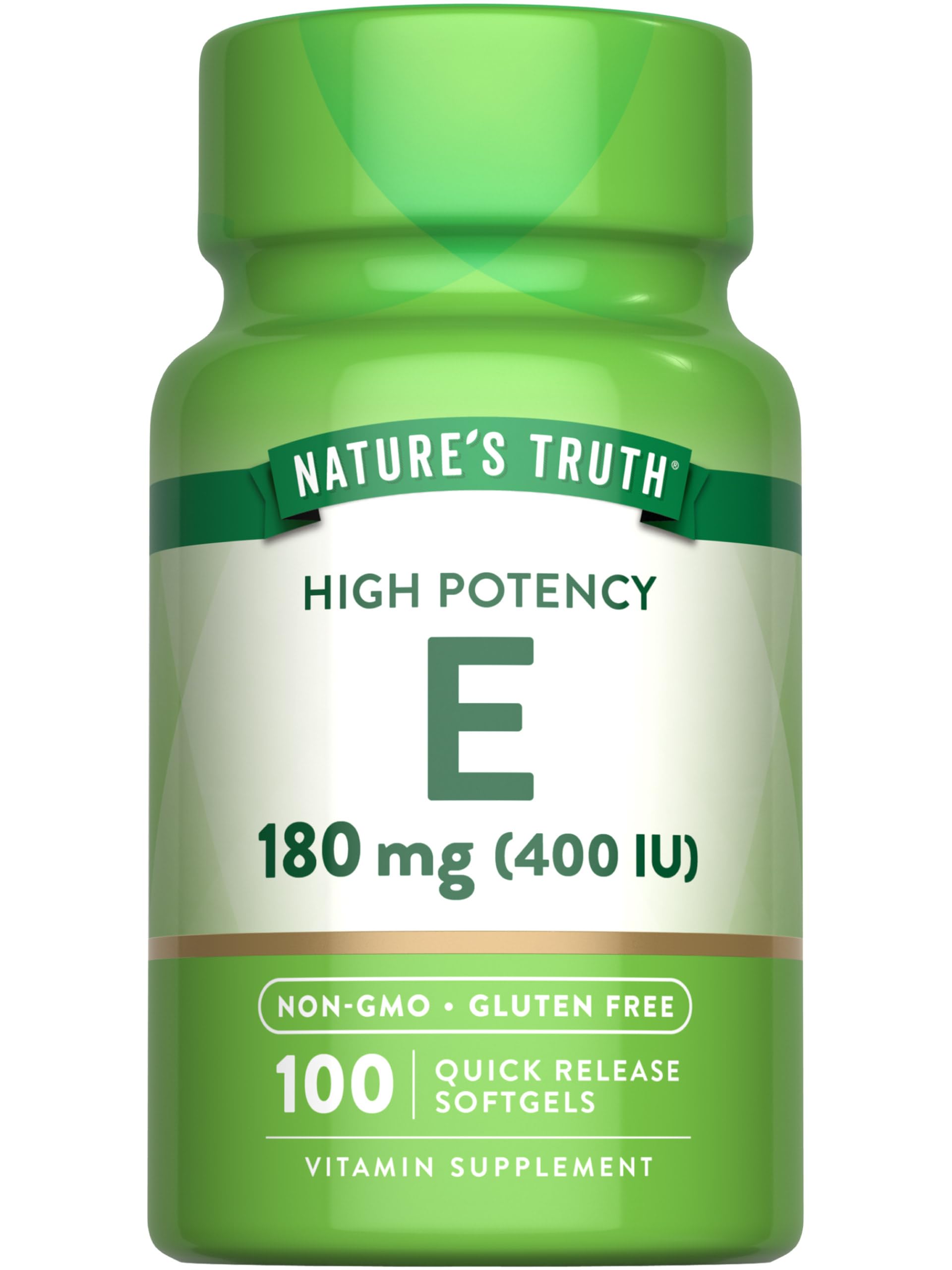Nature's Truth Vitamin E softgels bottle showing 400 IU potency for daily use