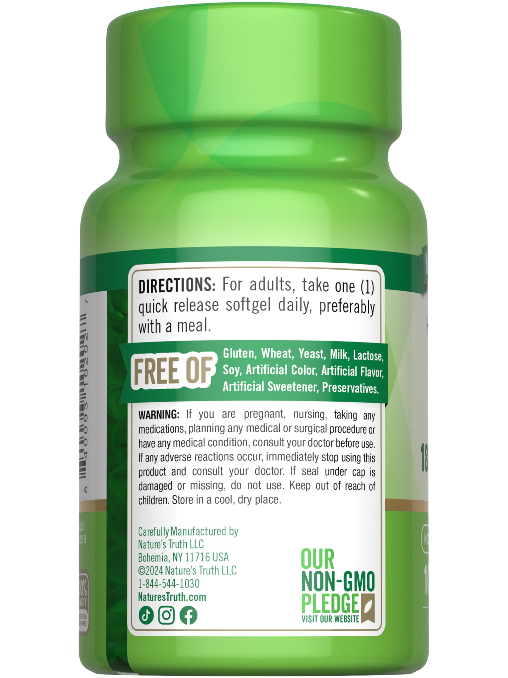 Nature's Truth Vitamin E softgels displayed on a shelf in a clean kitchen setting
