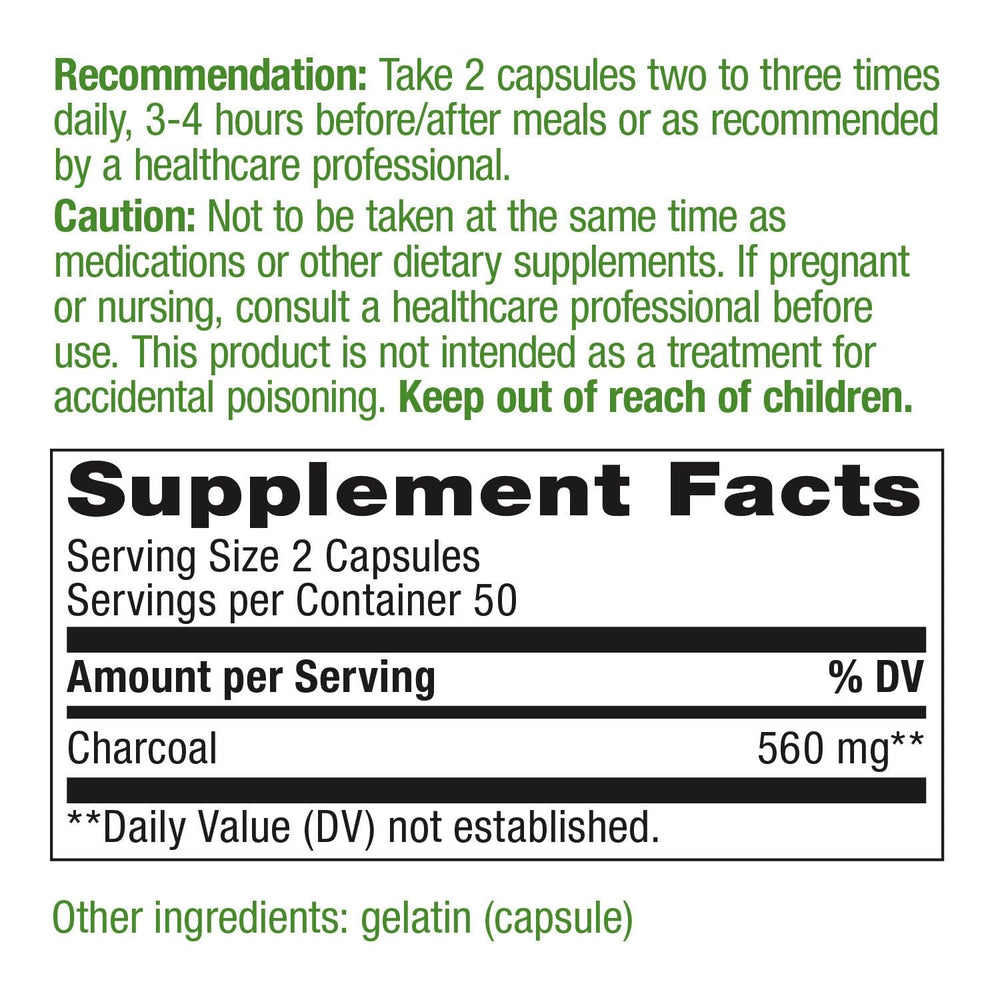 Nature's Way Activated Charcoal capsules ready to take for occasional gas support.