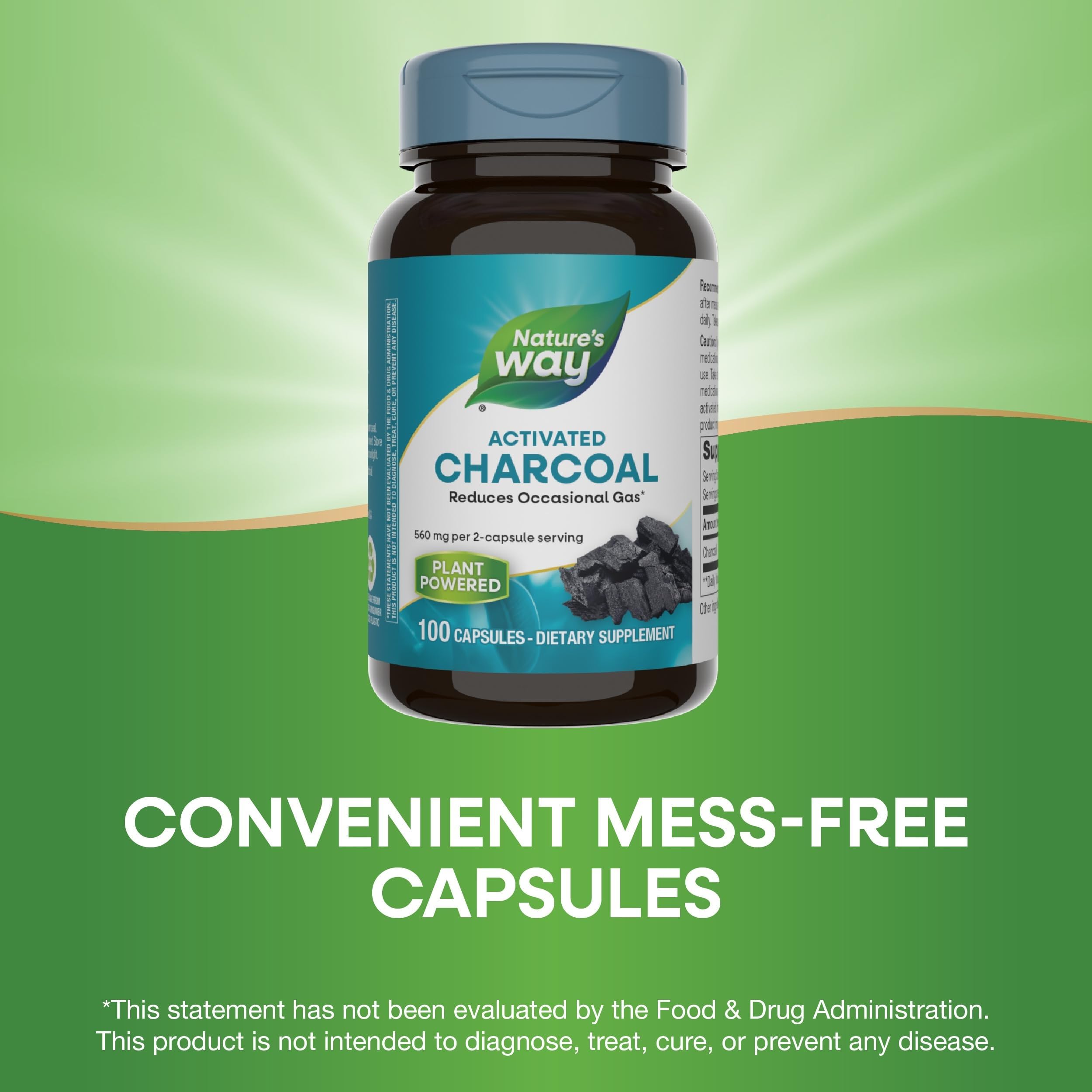 Nature's Way Activated Charcoal gluten-free seal and allergen information