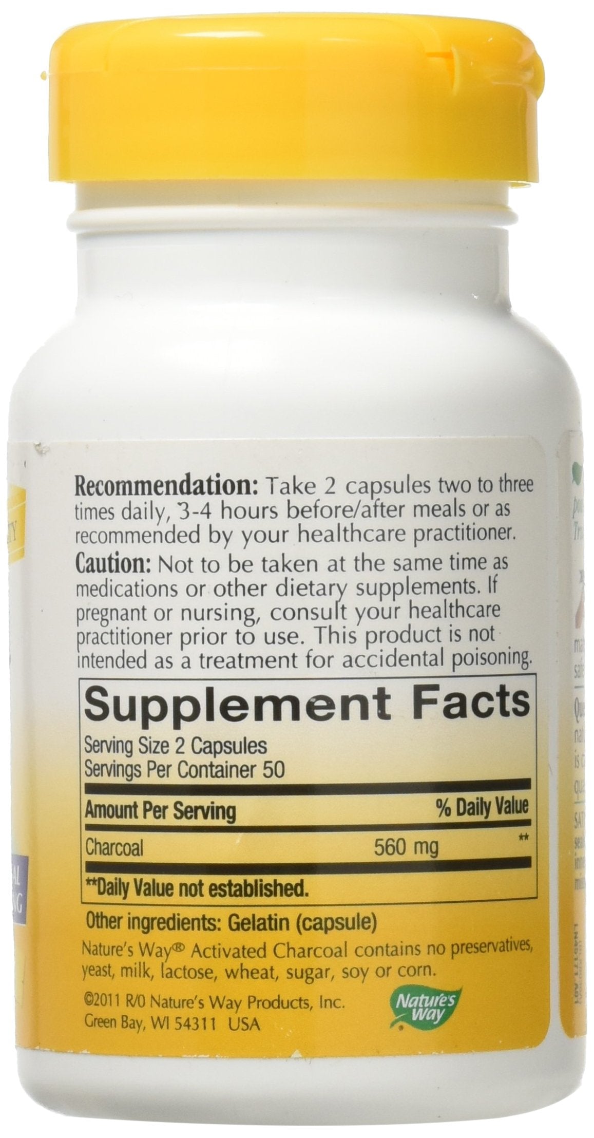 Nature's Way Activated Charcoal label front highlights potency and allergen-free formula