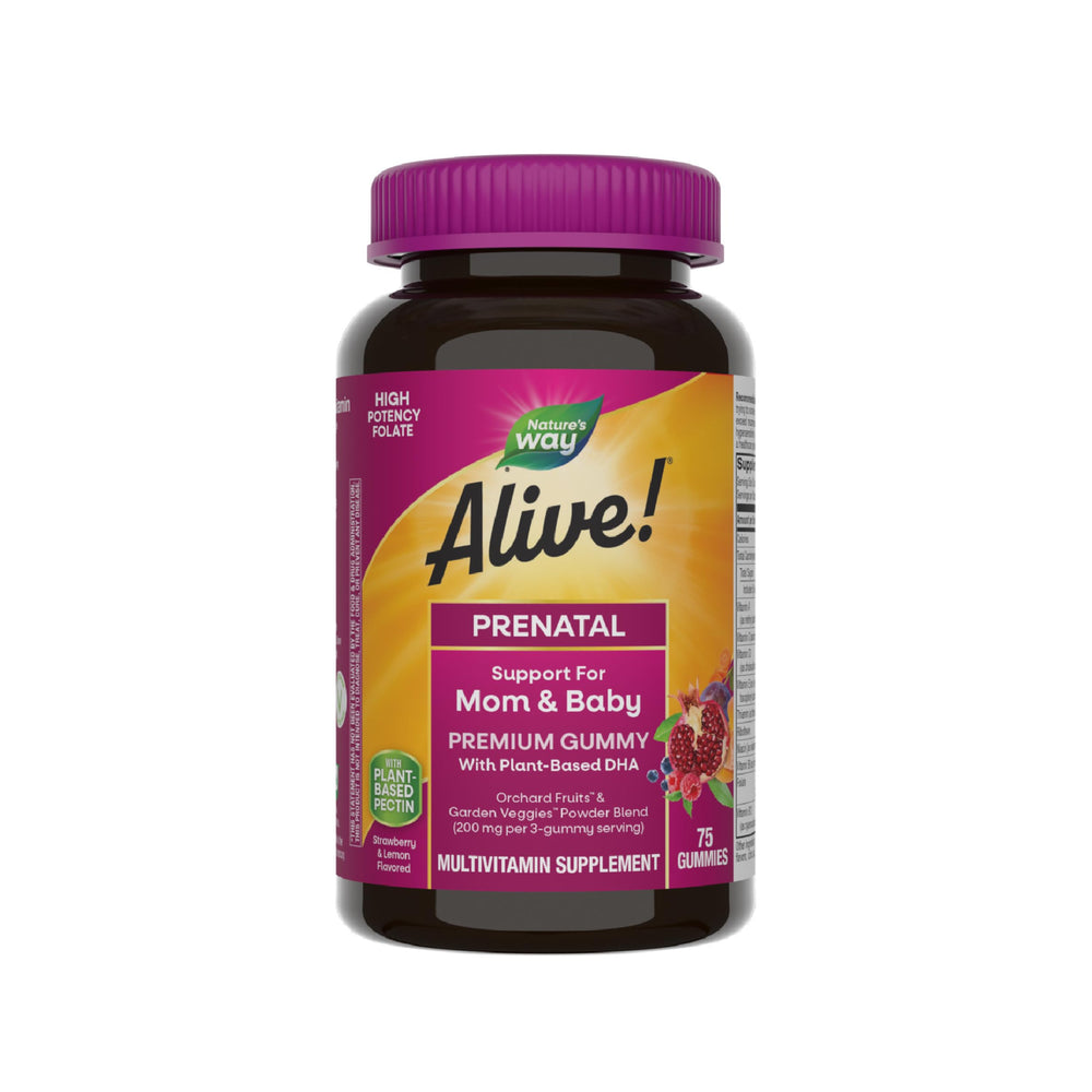 Nature's Way Alive Prenatal bottle front—plant-based nutrients for pregnancy support.