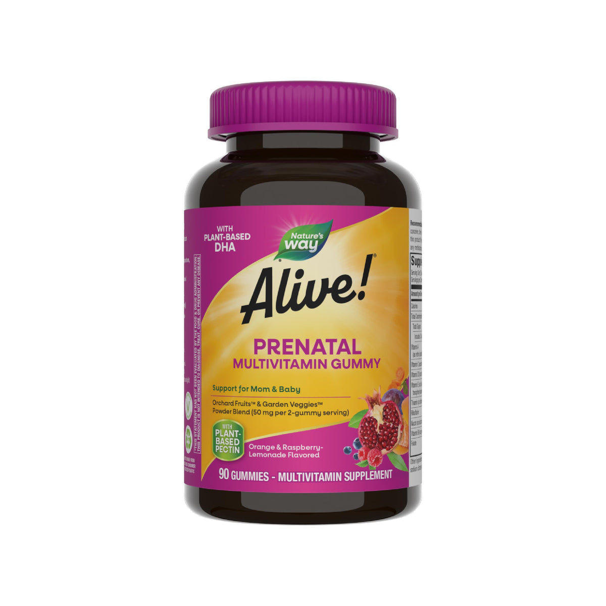 Nature's Way Alive Prenatal gummies bottle front highlighting DHA support for mom and baby