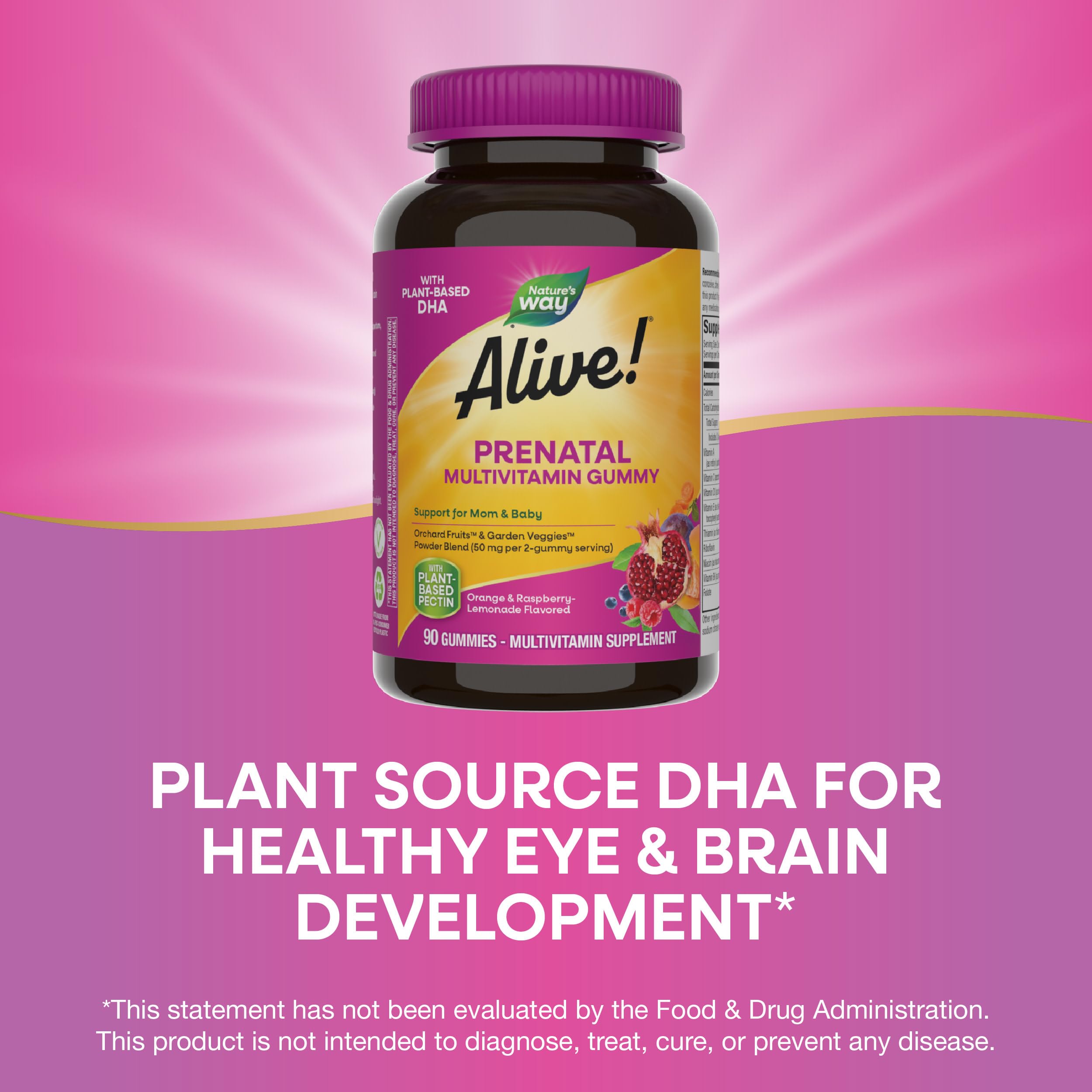 Nature's Way Alive Prenatal gummies ingredients graphic emphasizing plant-based pectin