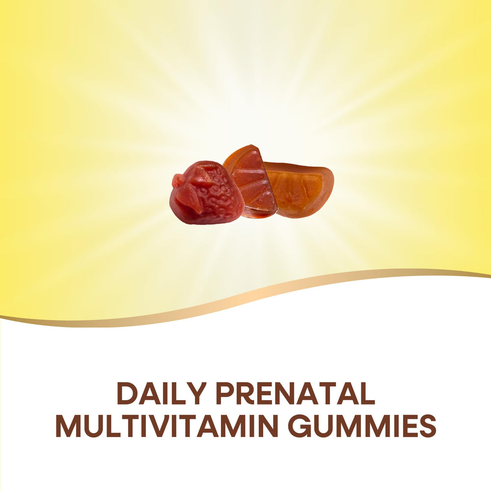 Nature's Way Alive Prenatal gummy close-up—strawberry and lemon flavor appeal.