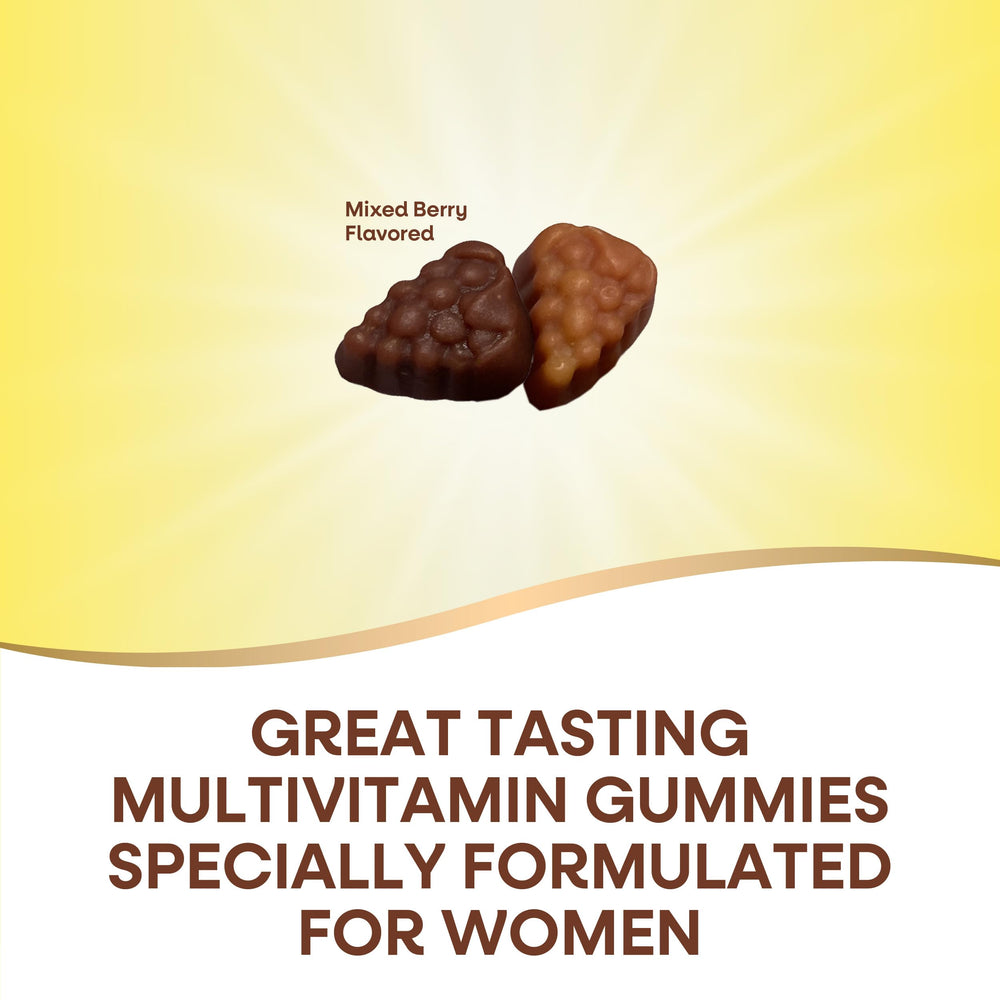 Ingredients badge showing B-vitamins and Orchard Fruits & Garden Veggies blend