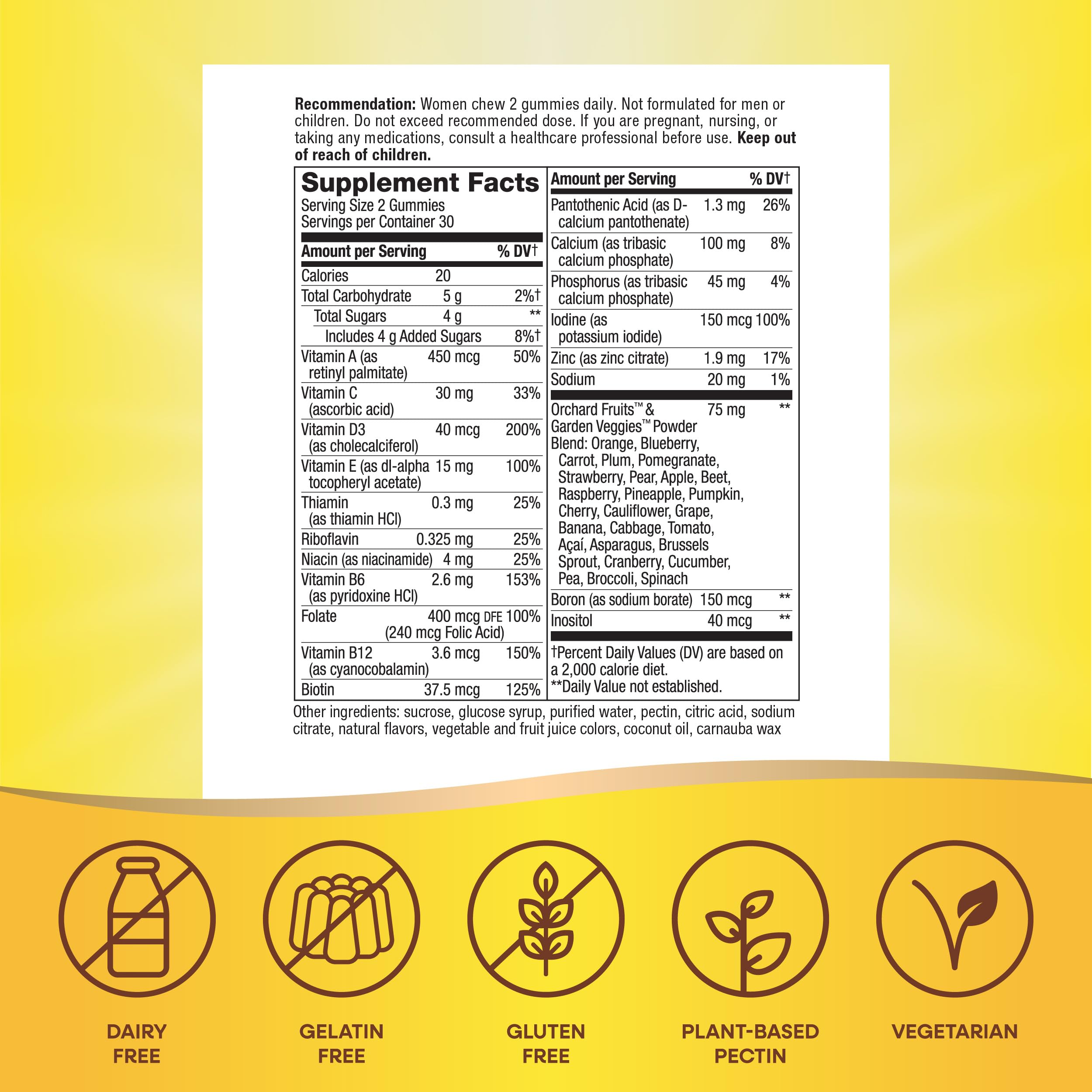 Close-up of the Alive! label highlighting two gummies per day for balance