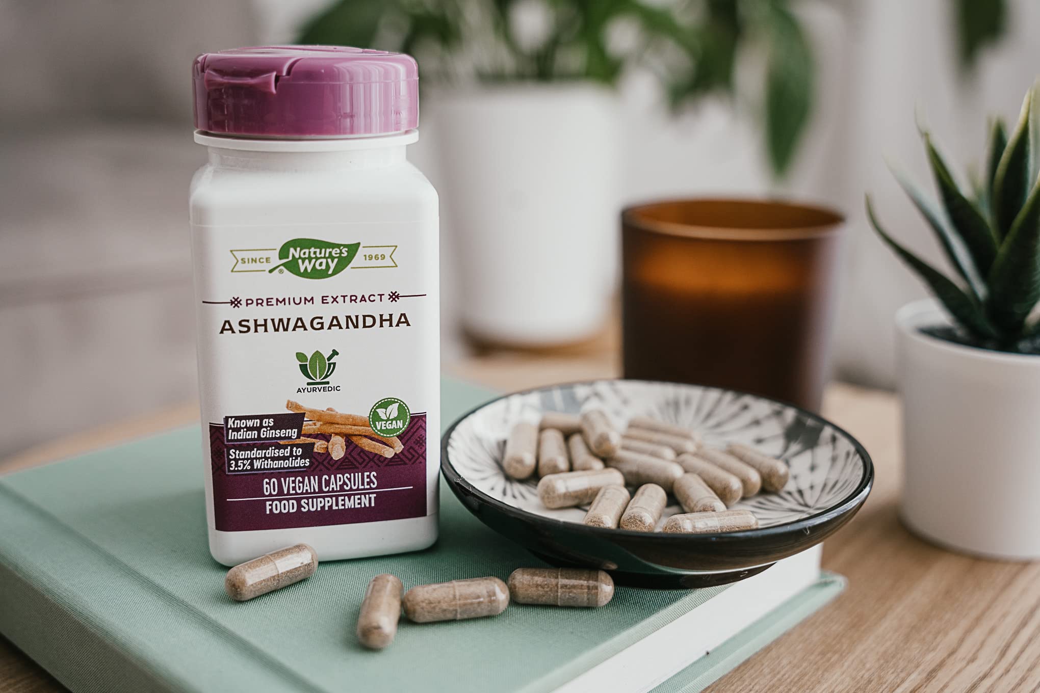 Nature's Way Ashwagandha bottle top cap securely closed.