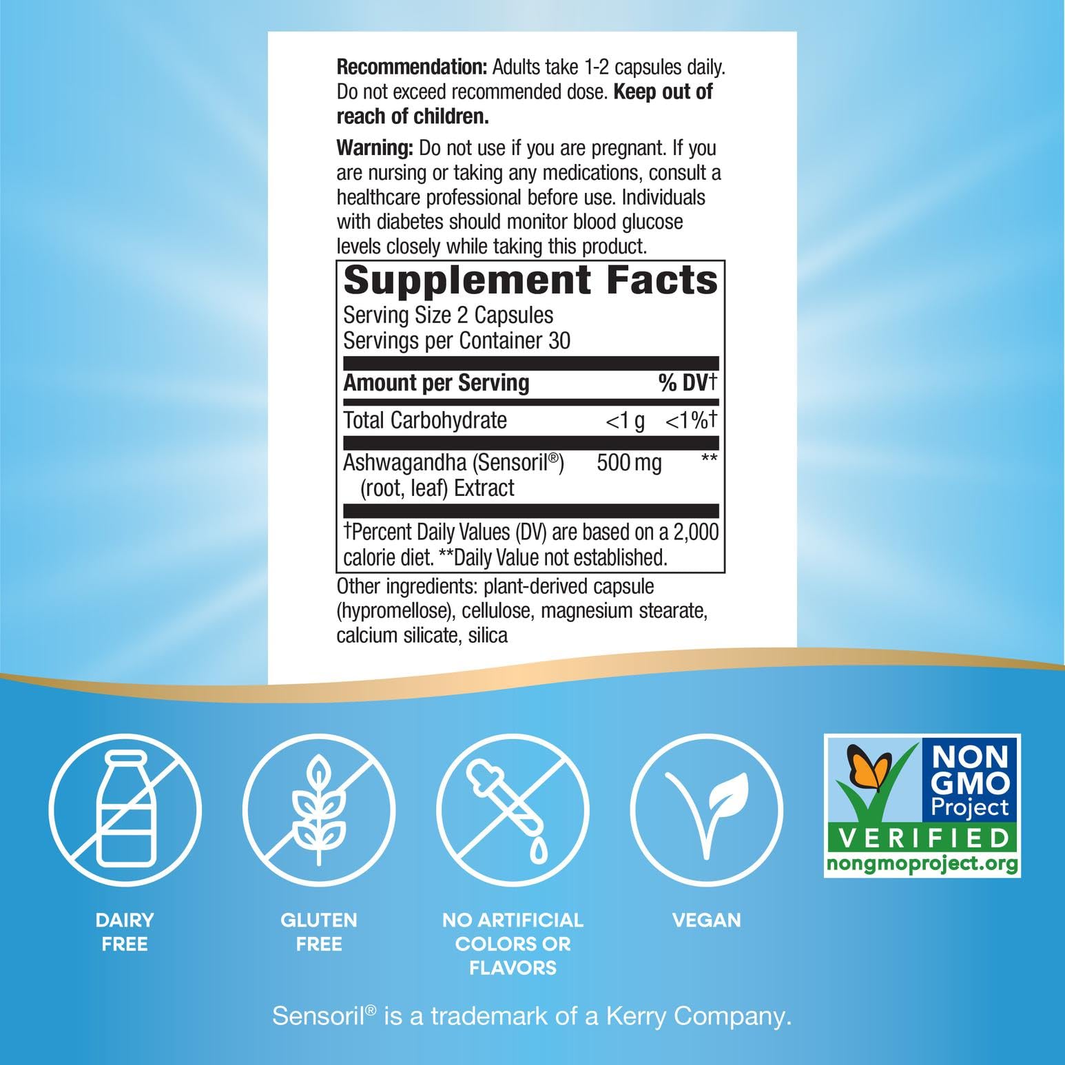 Nature's Way Ashwagandha vegan gluten-free formula promotes clean capsule choices.