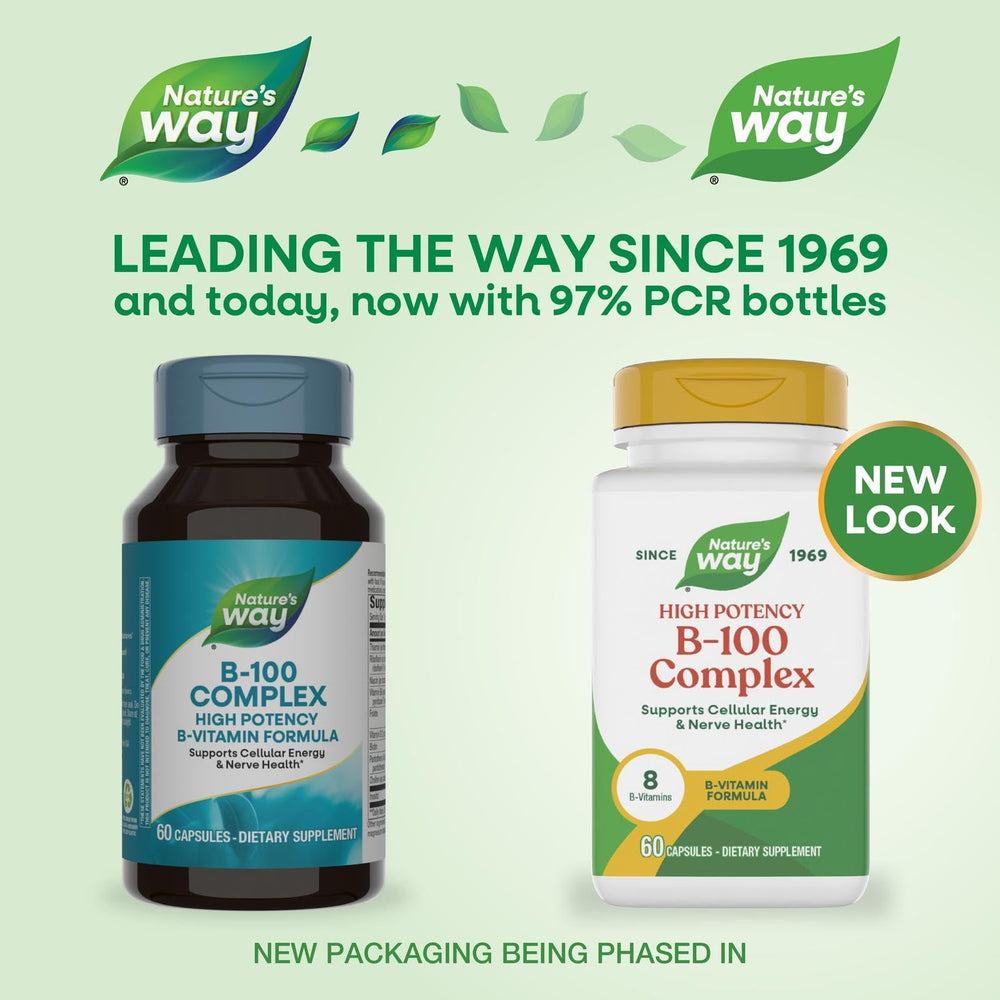 Nature's Way B-100 Complex capsules arranged for easy daily supplementation