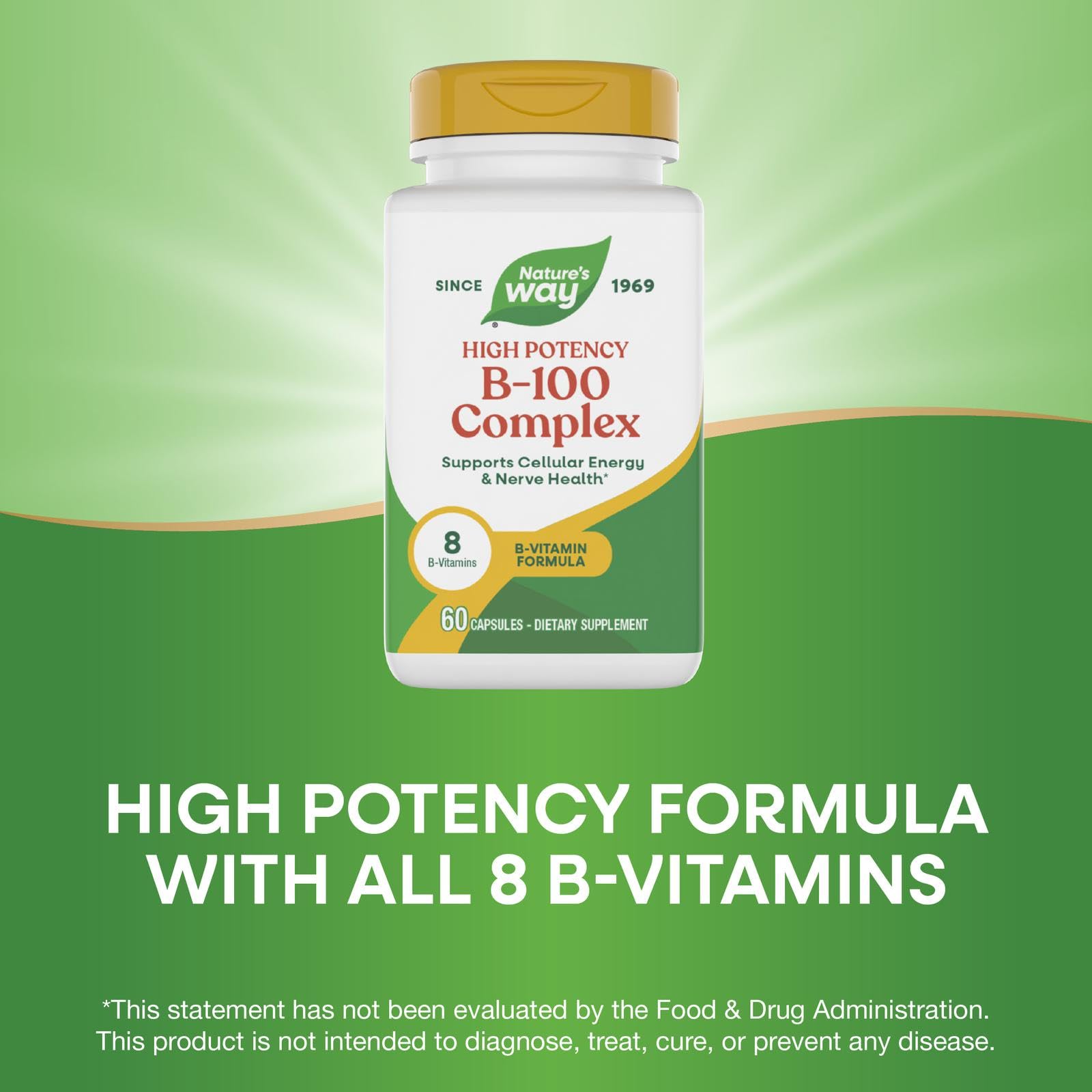Nature's Way B-100 Complex gluten-free badge supports dietary compatibility