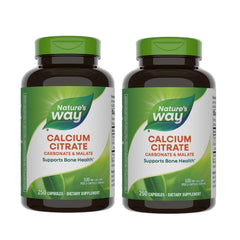 Nature's Way Calcium Citrate bottle shows a 2-capsule serving for bone support.