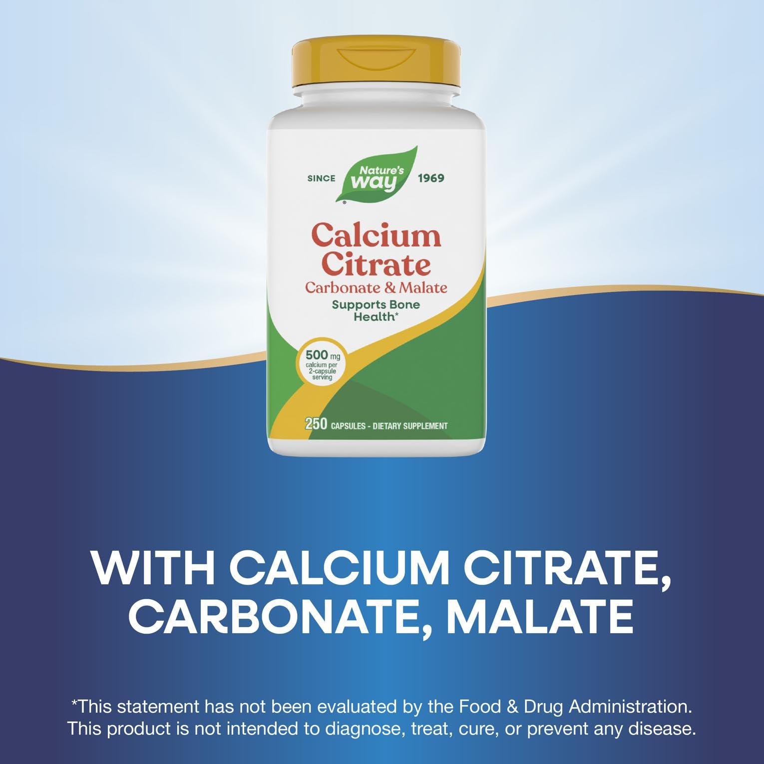 Nature's Way Calcium Citrate nutrition panel lists citrate, carbonate and malate calcium forms.