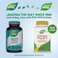 Nature's Way Calcium Mag D3 capsules close-up for daily mineral support.
