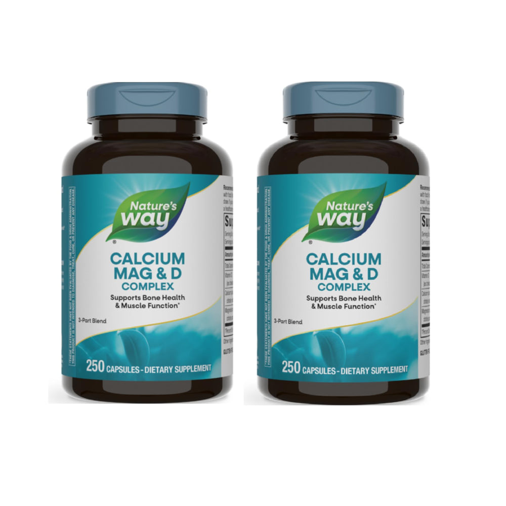 Nature's Way Calcium Magnesium D3 Complex bottle front supporting bone and teeth health