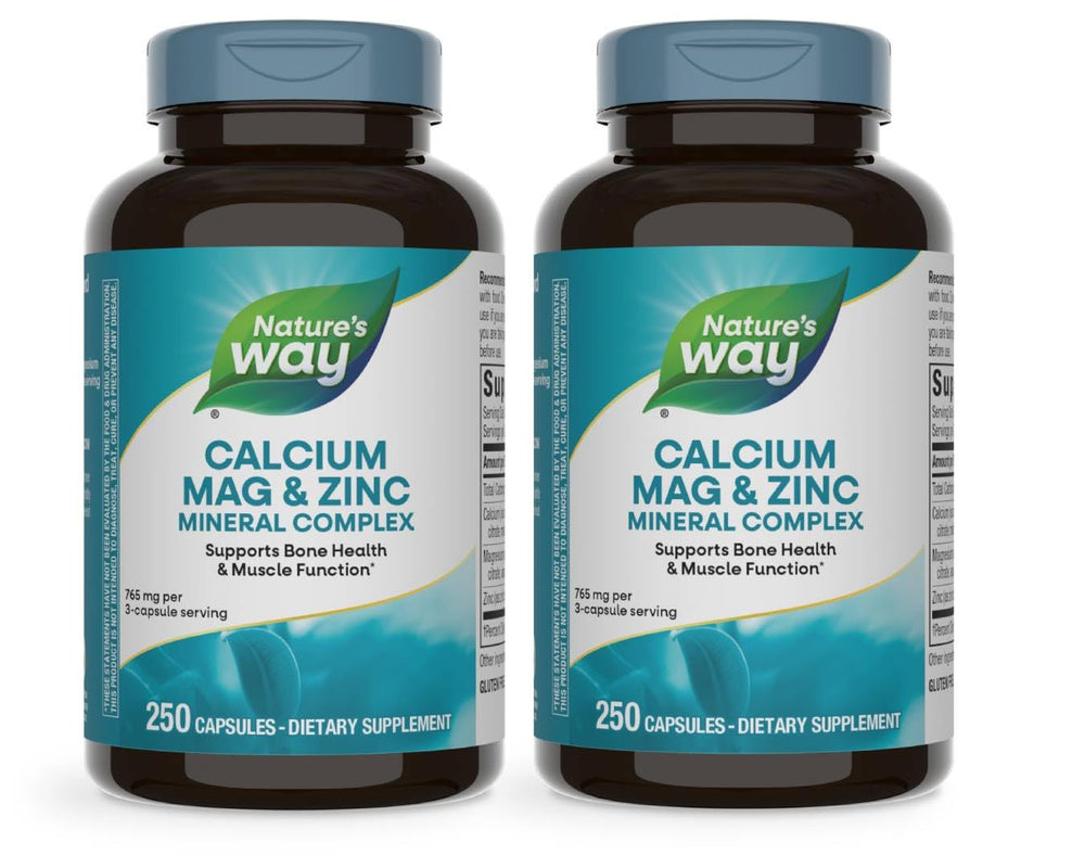 Nature's Way Calcium Magnesium Zinc bottle front showing packaging for bone and muscle support